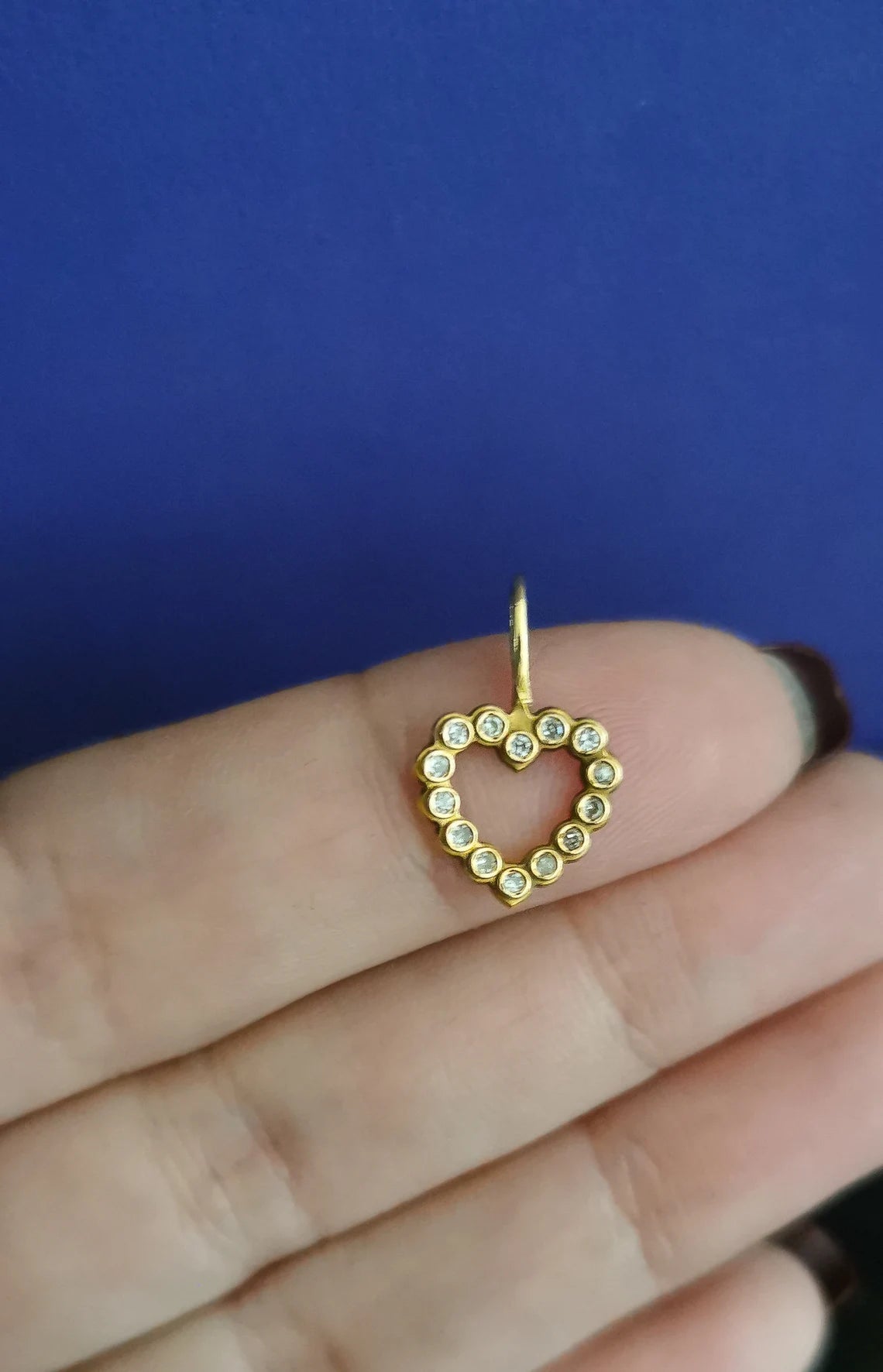 French 18 ct Gold Diamond heart Vintage Small heart gift for her Diamond heart pendant Heart pendant gift for her