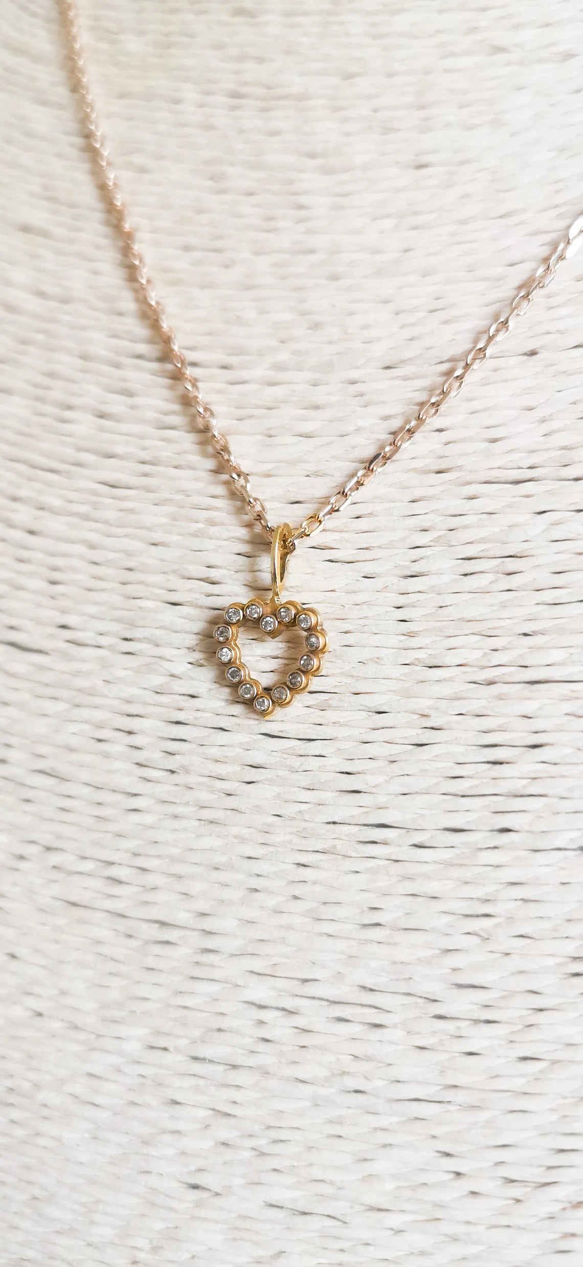 French 18 ct Gold Diamond heart Vintage Small heart gift for her Diamond heart pendant Heart pendant gift for her