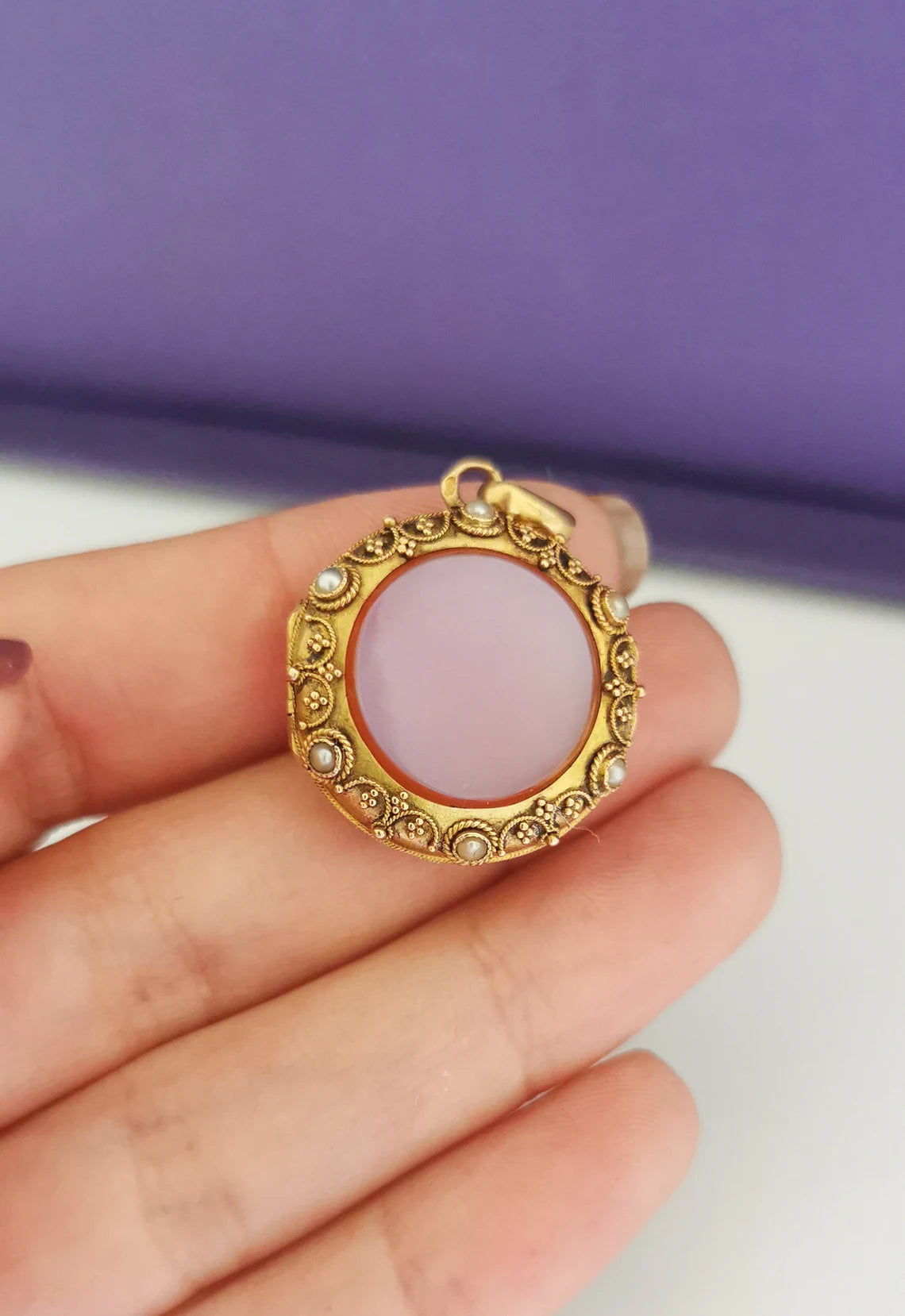 RARE 18K Antique victorian Locket 1850s Victorian Carnelian locket with glass partition napoleon III locket Antique French Locket Locket