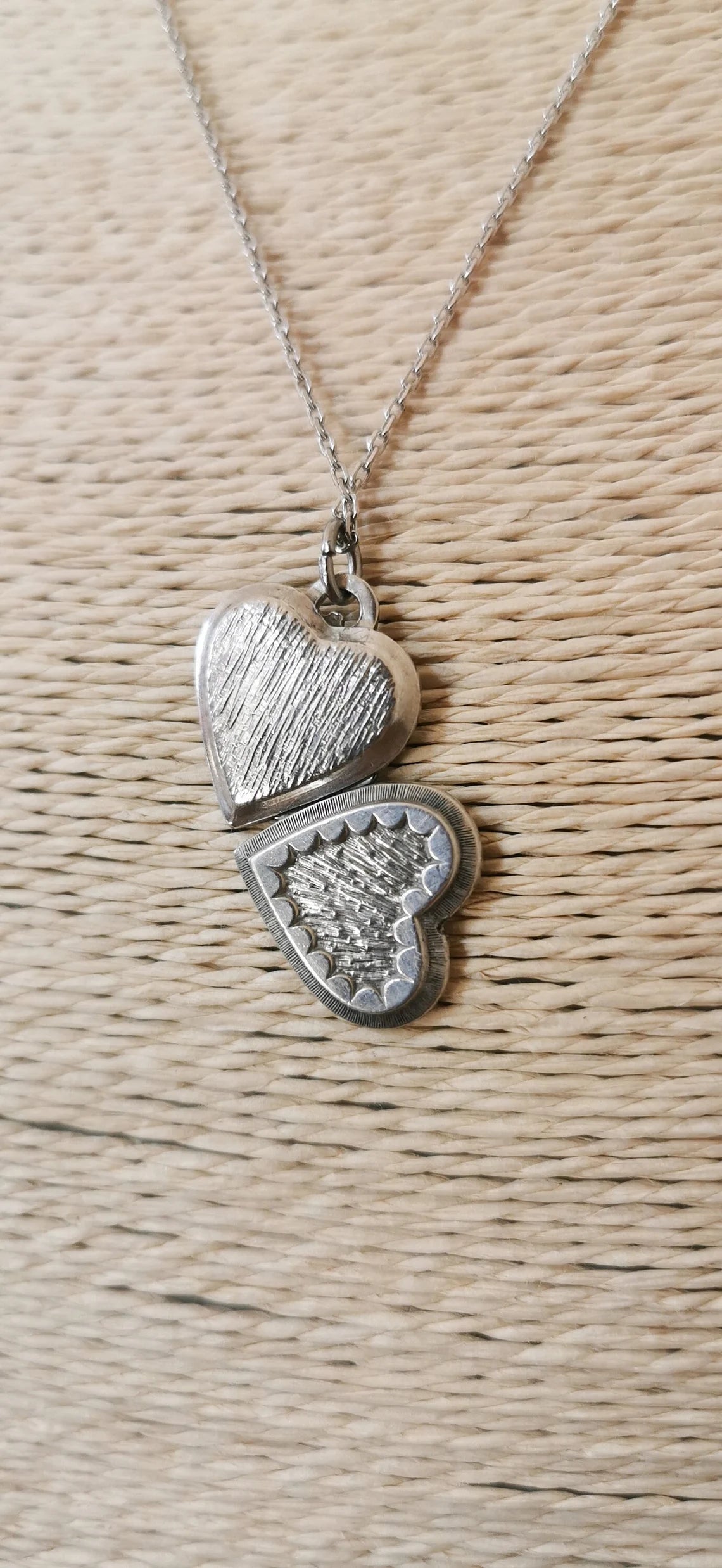 Vintage Silver Heart locket, Mid-Century French Photo Locket, Gift for her