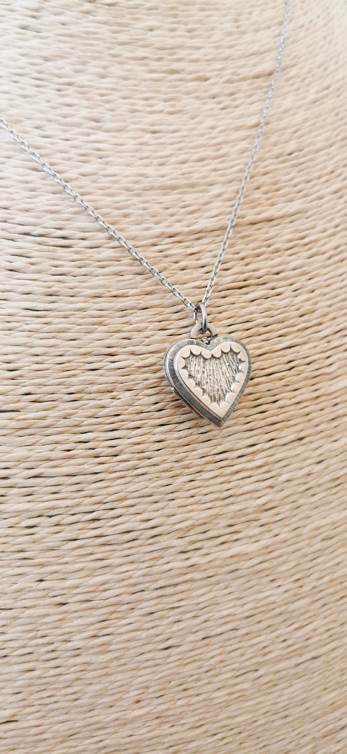 Vintage Silver Heart locket, Mid-Century French Photo Locket, Gift for her
