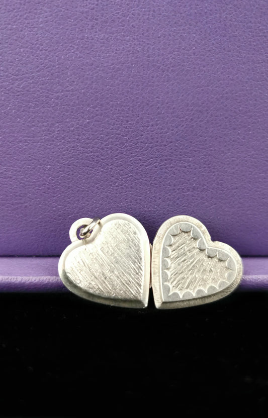 Vintage Silver Heart locket, Mid-Century French Photo Locket, Gift for her