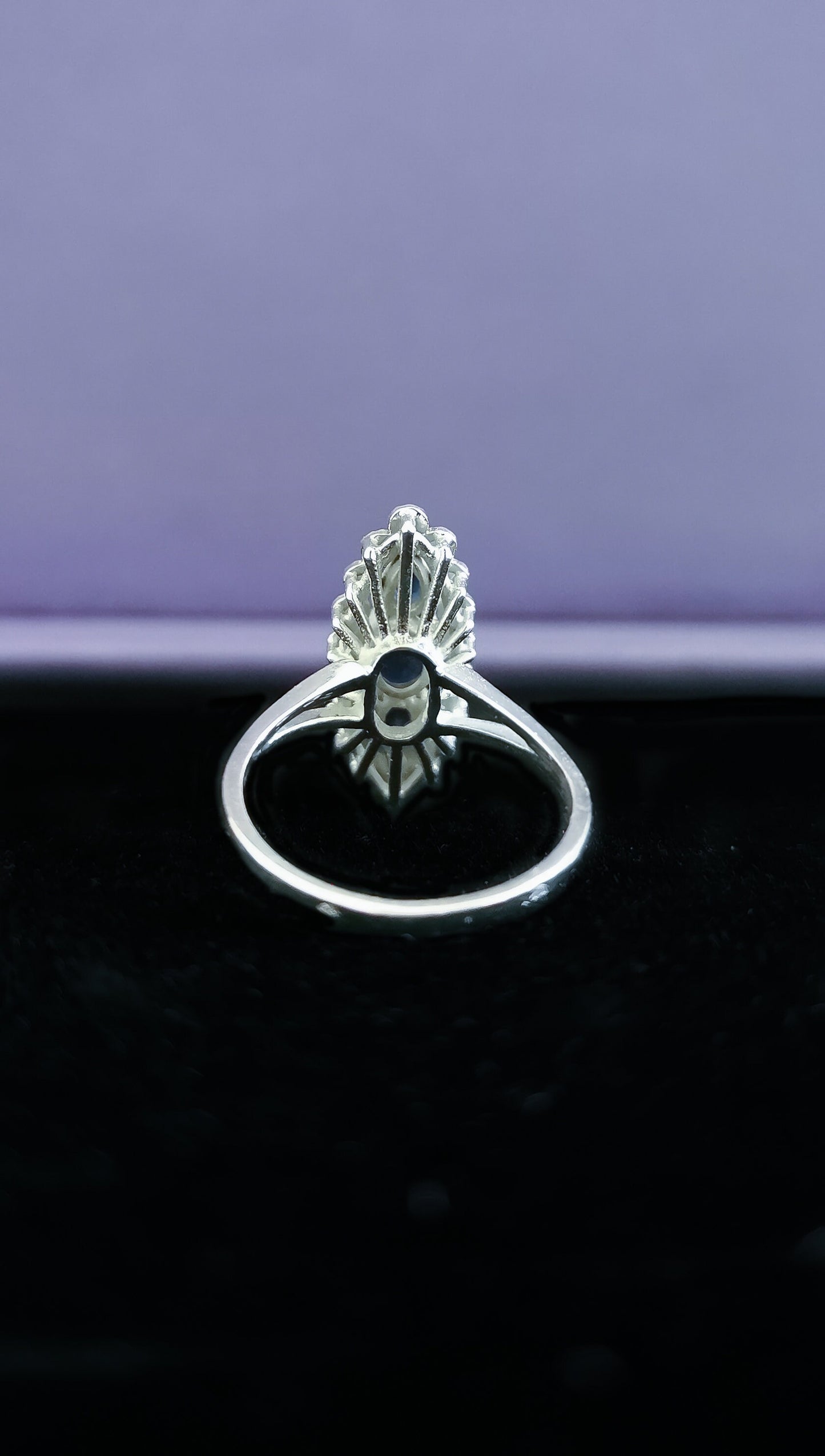 18K Gold Sapphire Diamond Ring: Antique French Marquise Cluster