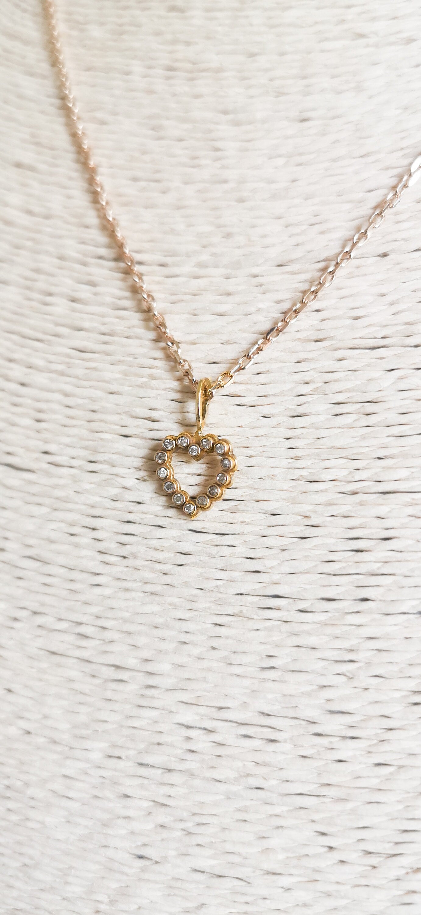 French Vintage 18k Gold Diamond Heart Pendant - Mid-Century Charm