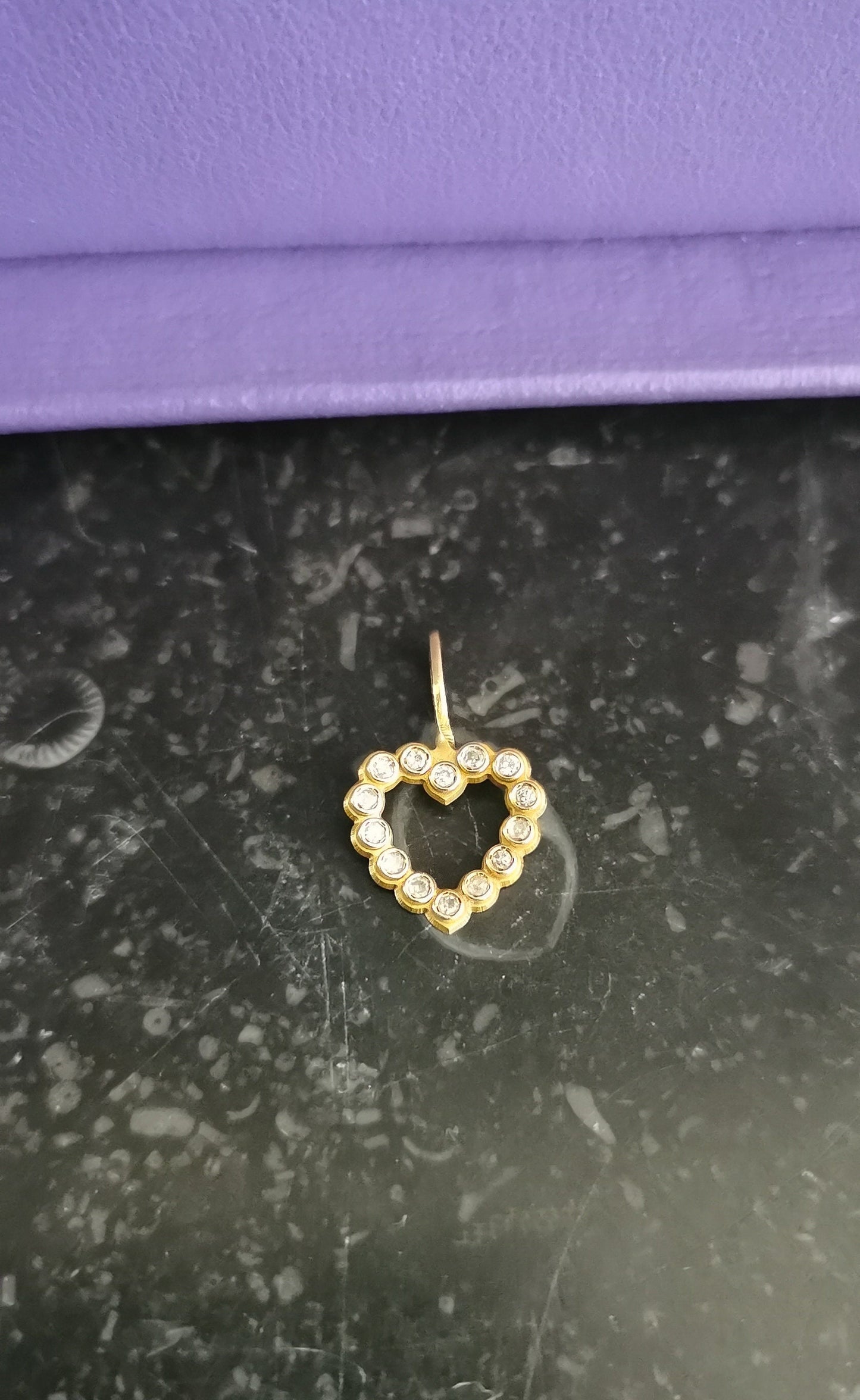 French Vintage 18k Gold Diamond Heart Pendant - Mid-Century Charm