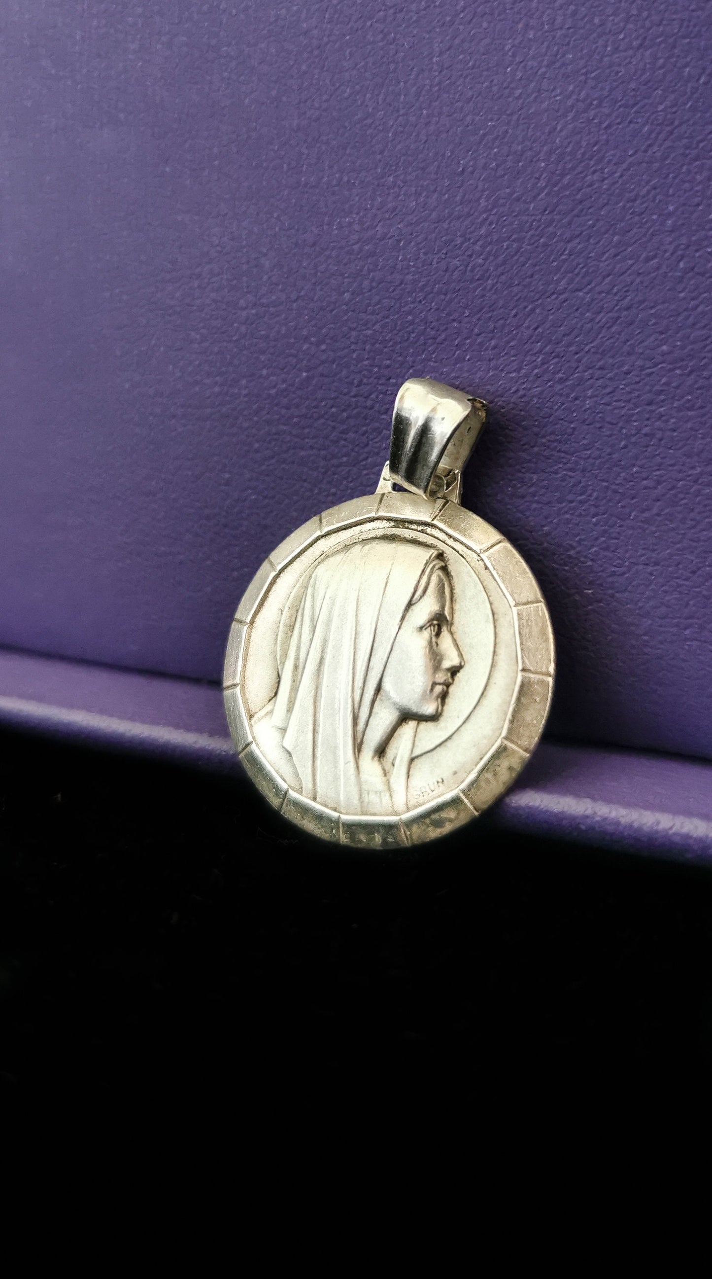 Art Deco Virgin Mary Silver French Medal Pendant - 1930