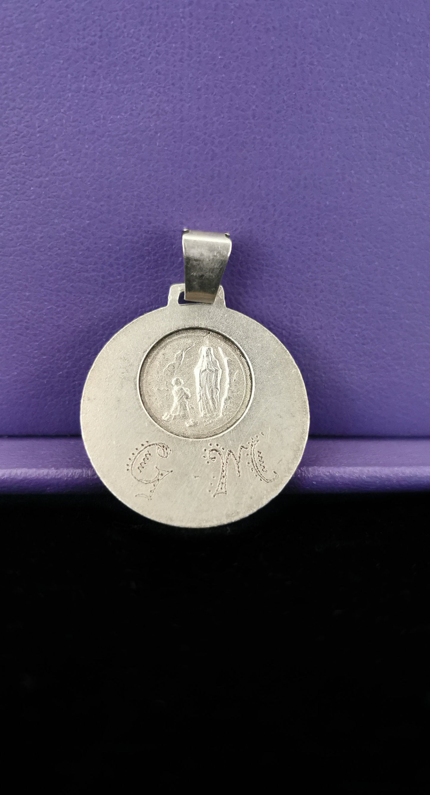 Art Deco Virgin Mary Silver French Medal Pendant - 1930