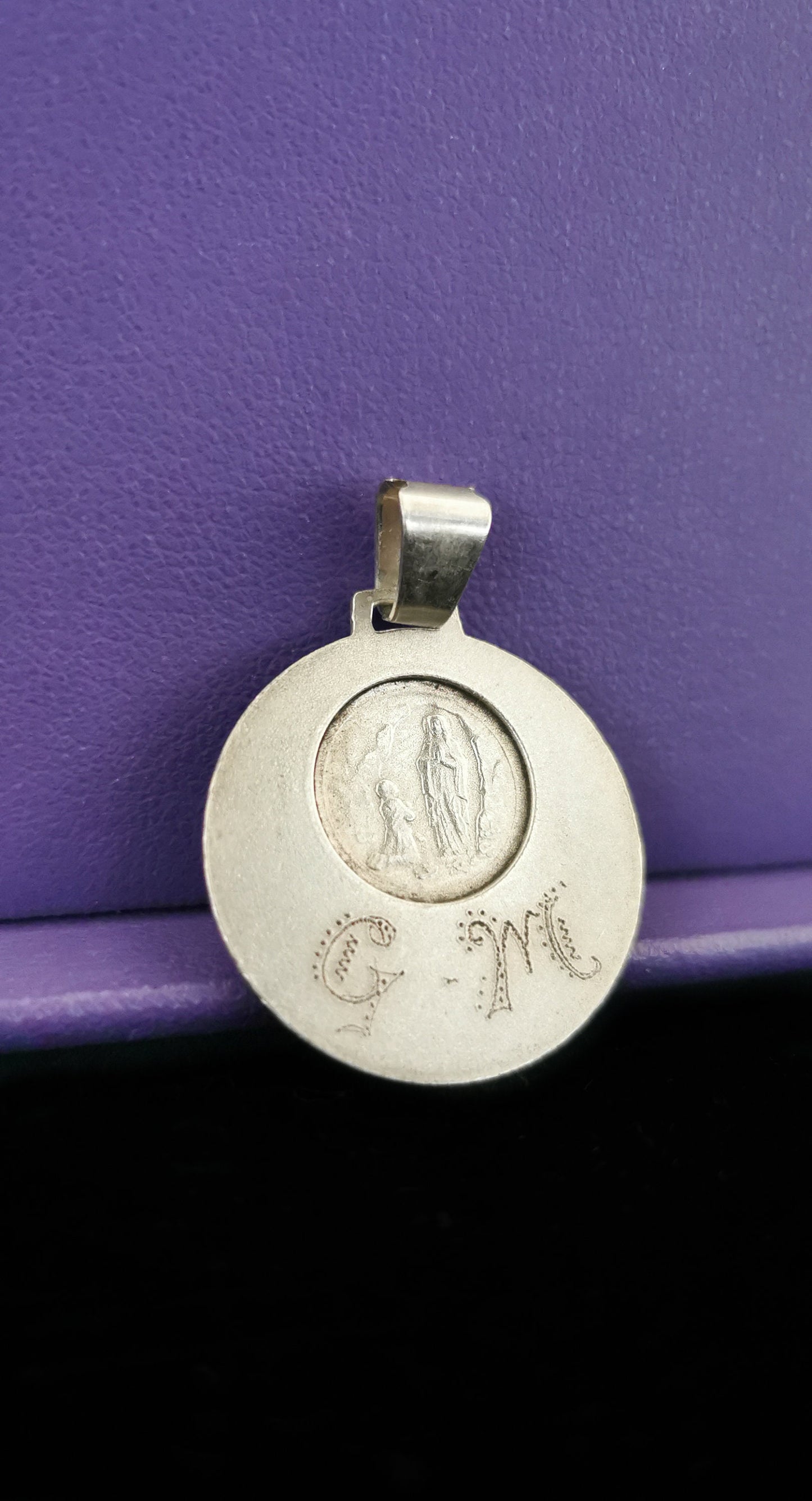 Art Deco Virgin Mary Silver French Medal Pendant - 1930