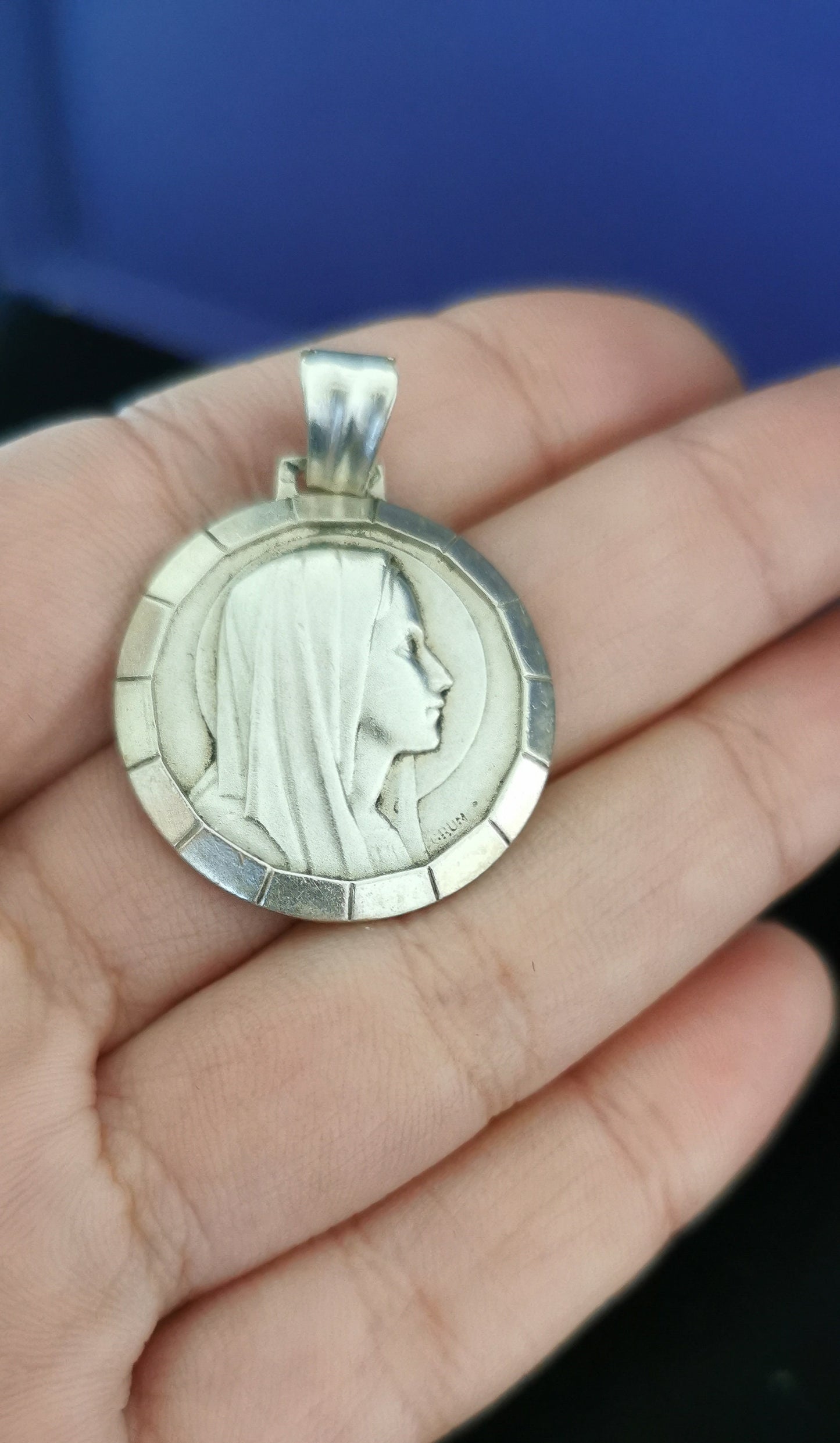 Art Deco Virgin Mary Silver French Medal Pendant - 1930