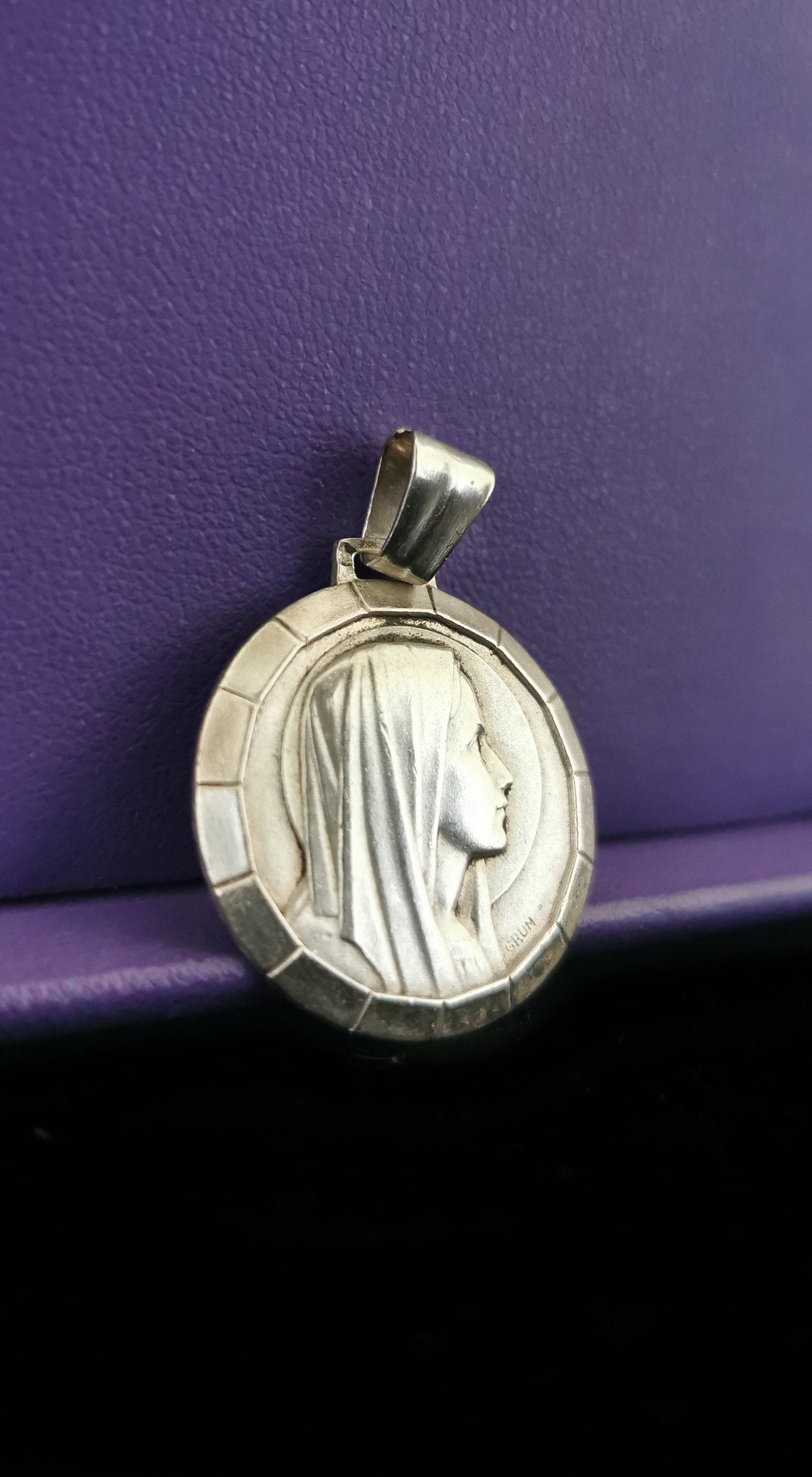 Art Deco Virgin Mary Silver French Medal Pendant - 1930
