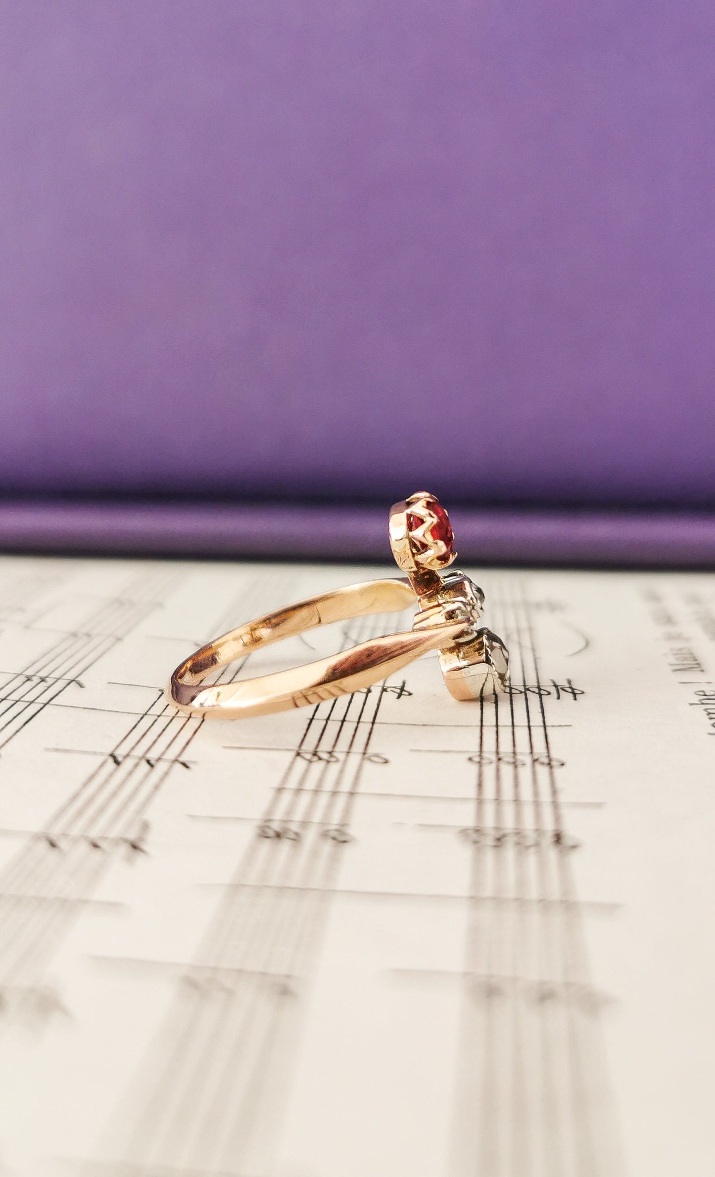 18K Rose Gold Toi et Moi Ring: Antique Diamond & Garnet Edwardian Engagement Ring