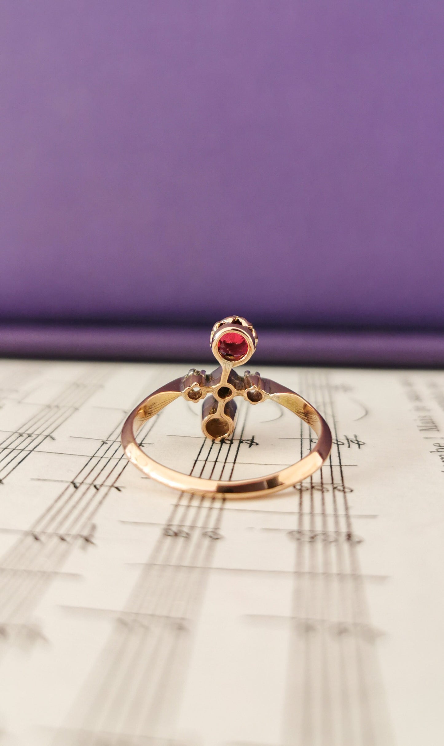18K Rose Gold Toi et Moi Ring: Antique Diamond & Garnet Edwardian Engagement Ring