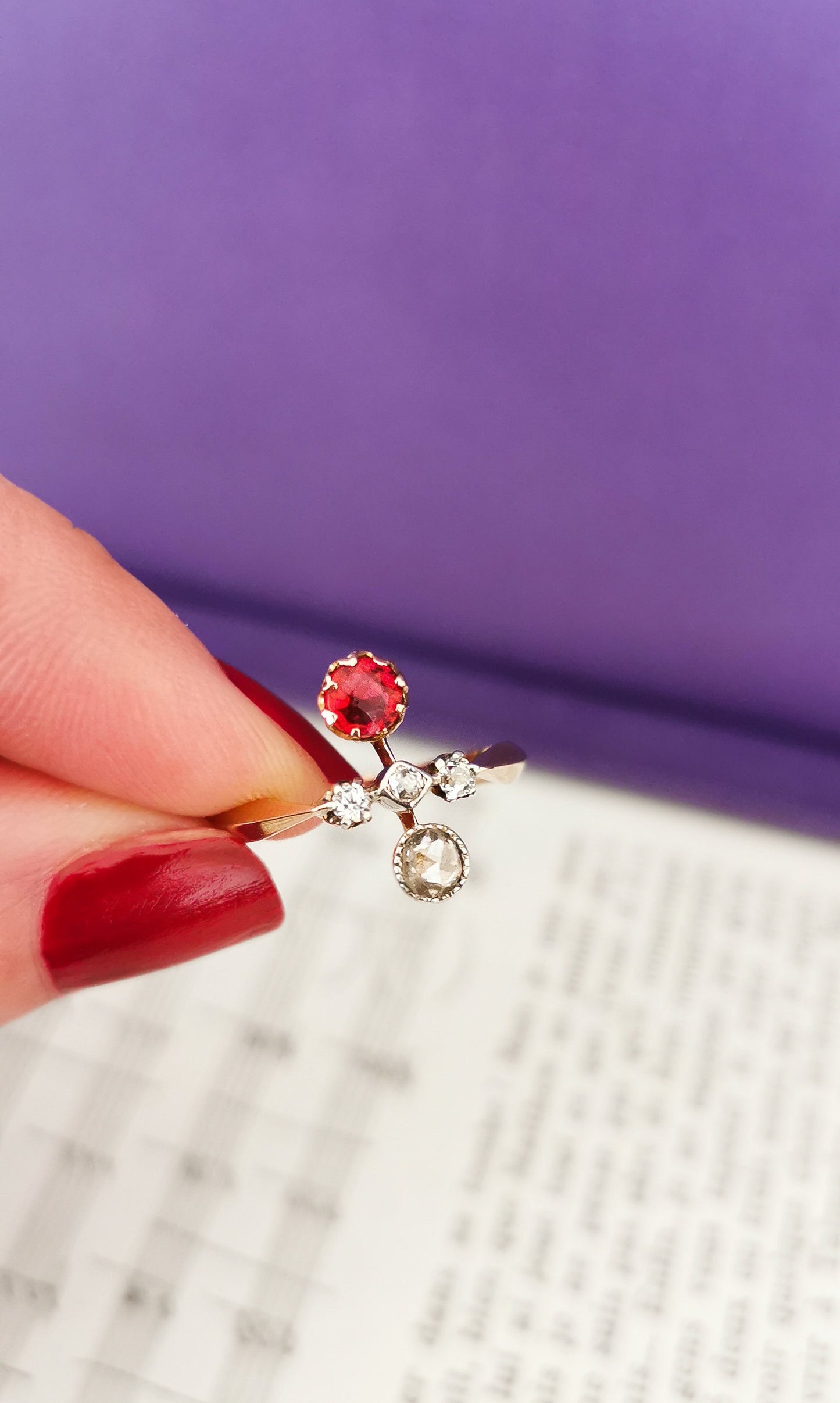 18K Rose Gold Toi et Moi Ring: Antique Diamond & Garnet Edwardian Engagement Ring