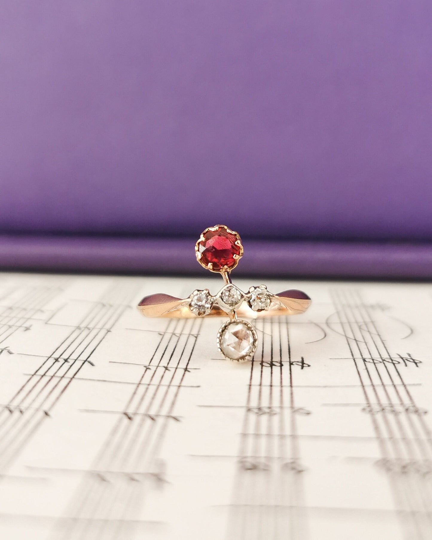18K Rose Gold Toi et Moi Ring: Antique Diamond & Garnet Edwardian Engagement Ring