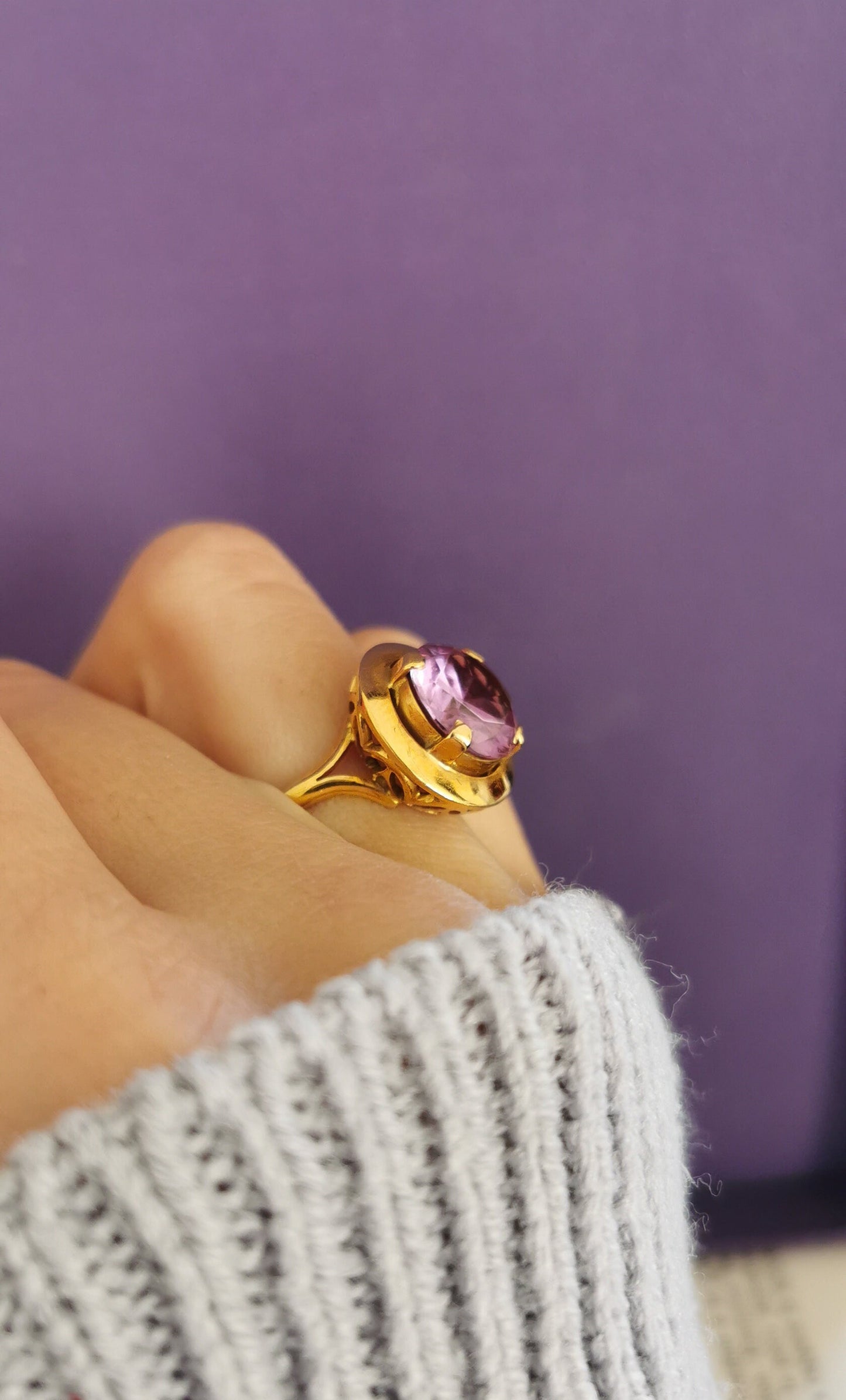 Vintage French 18K Gold Amethyst Cocktail Ring