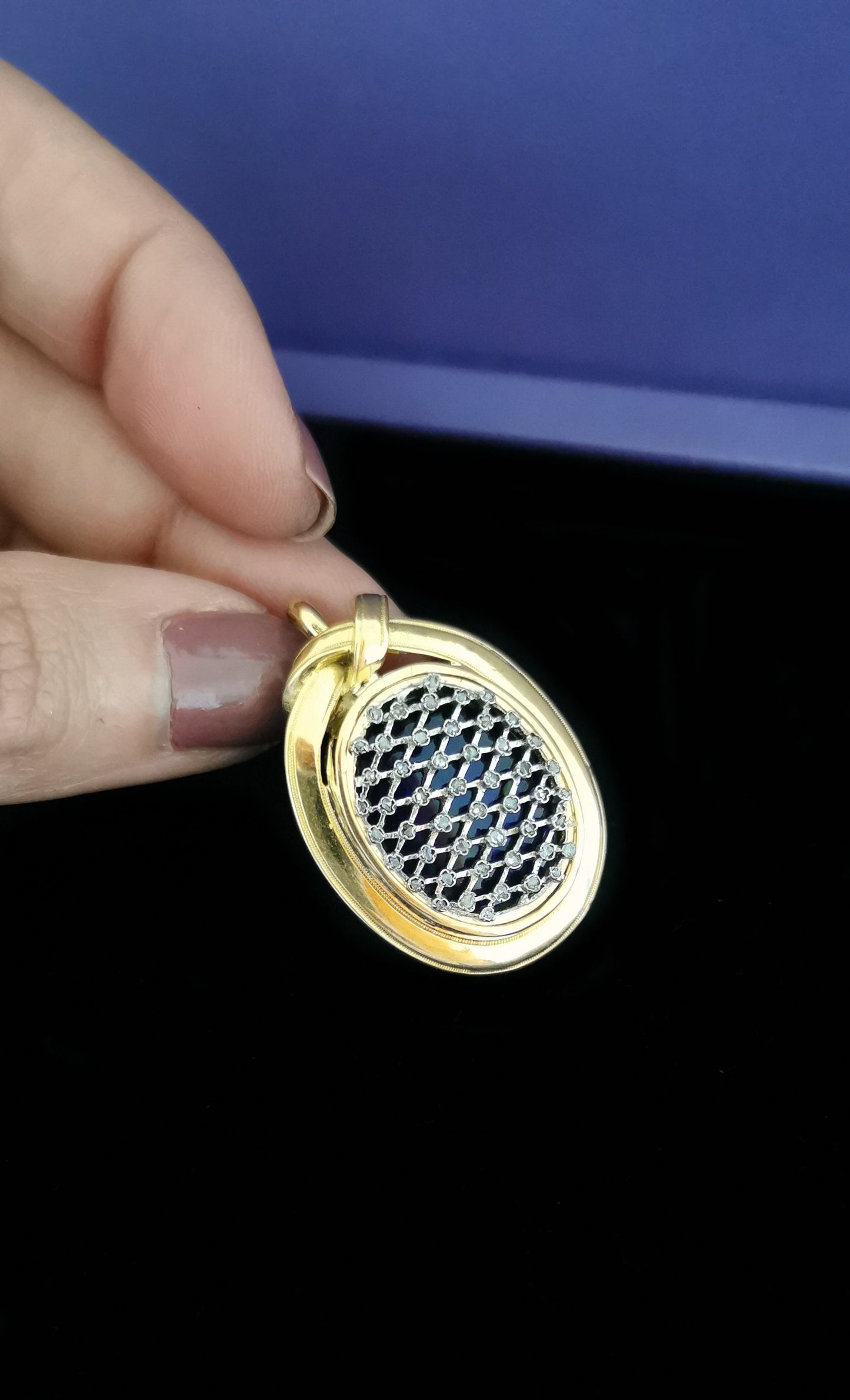 1850s Victorian 18K Gold Diamond Enamel Pendant