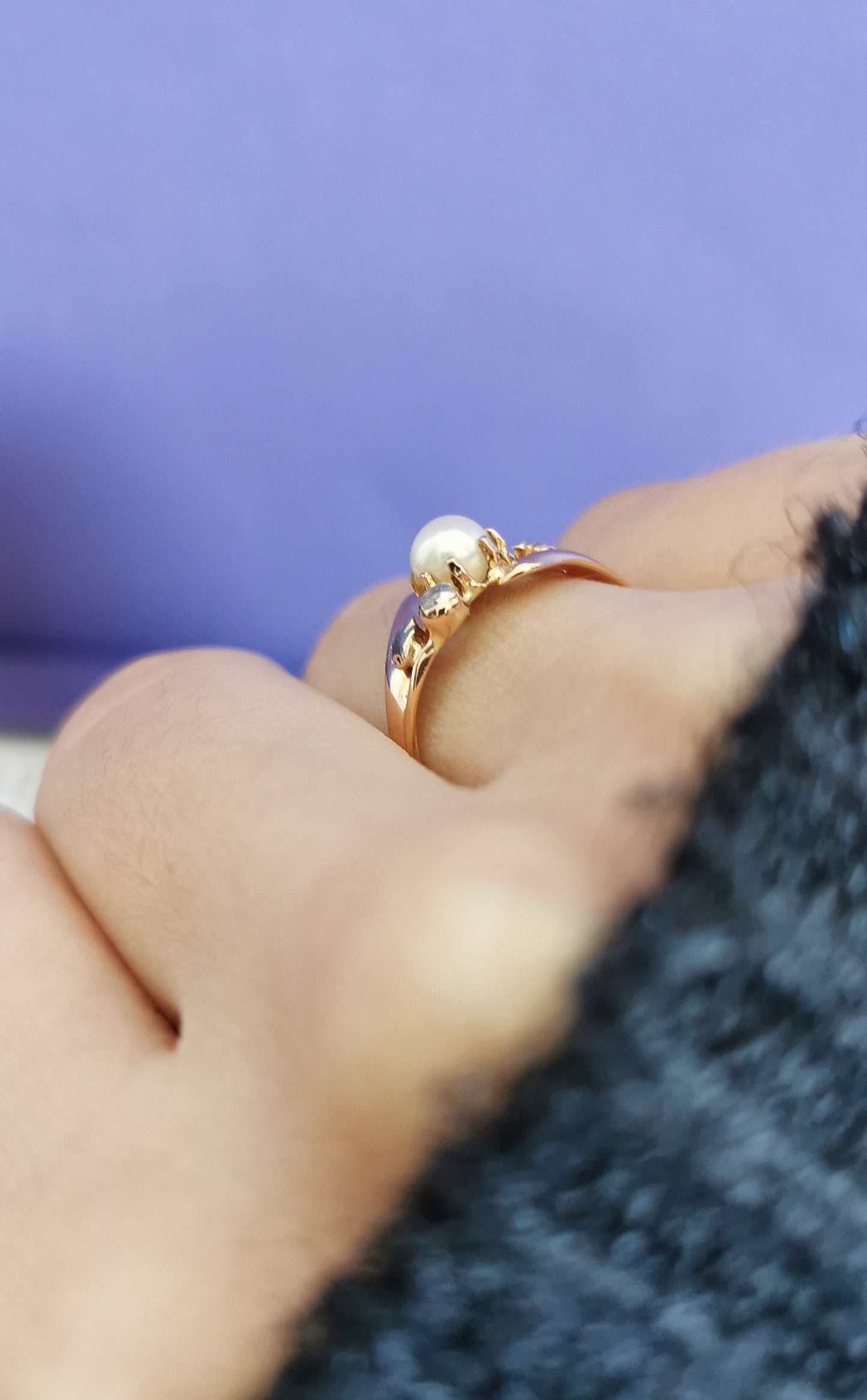 18K Rose Gold Art Nouveau Pearl Diamond Ring: Antique French Jewelry