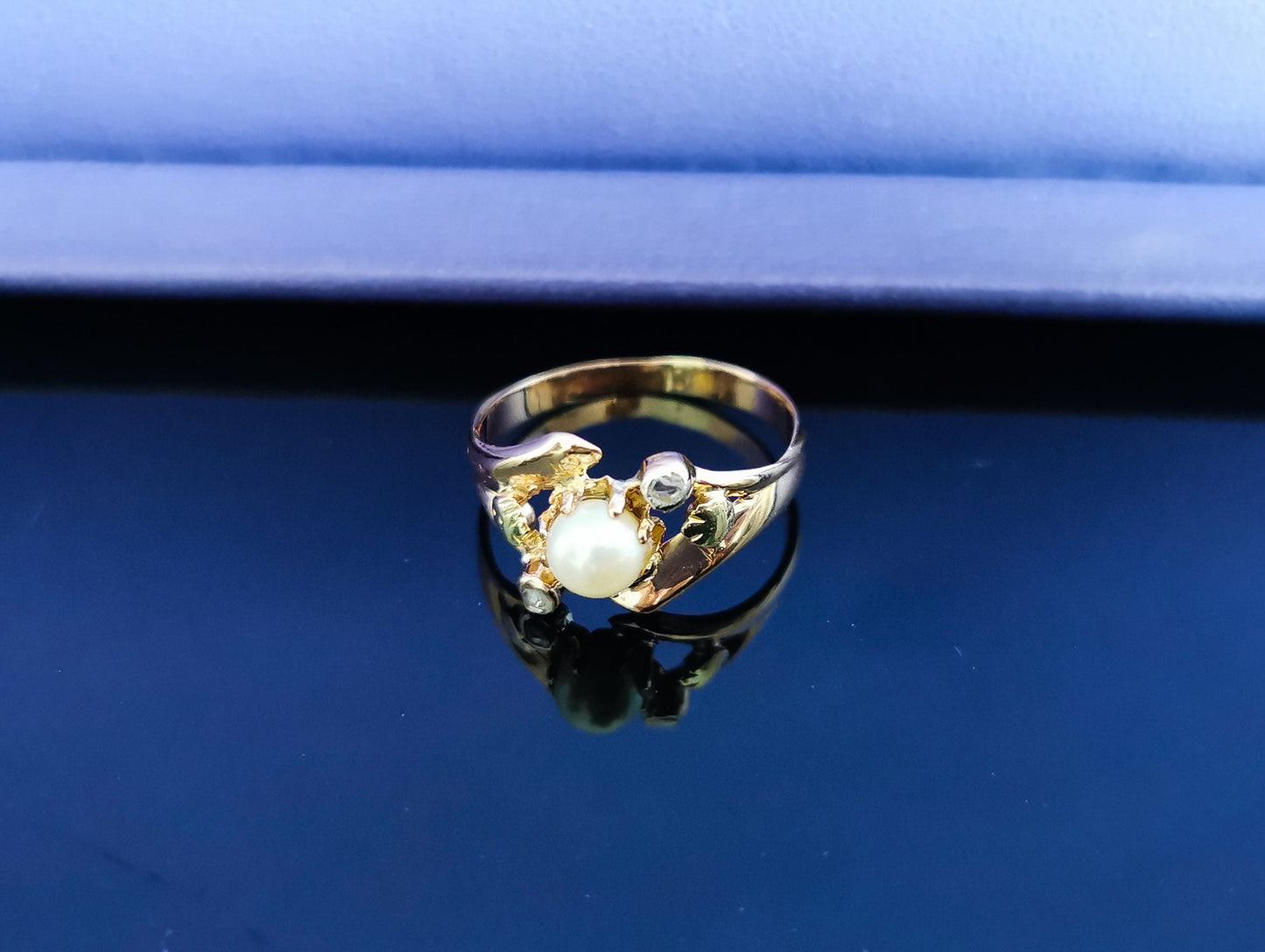 18K Rose Gold Art Nouveau Pearl Diamond Ring: Antique French Jewelry