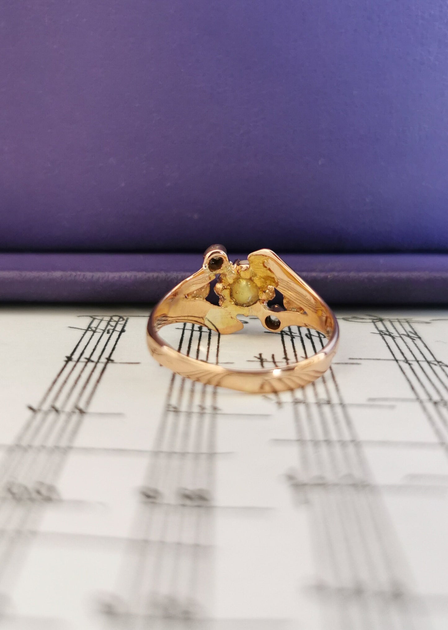 18K Rose Gold Art Nouveau Pearl Diamond Ring: Antique French Jewelry