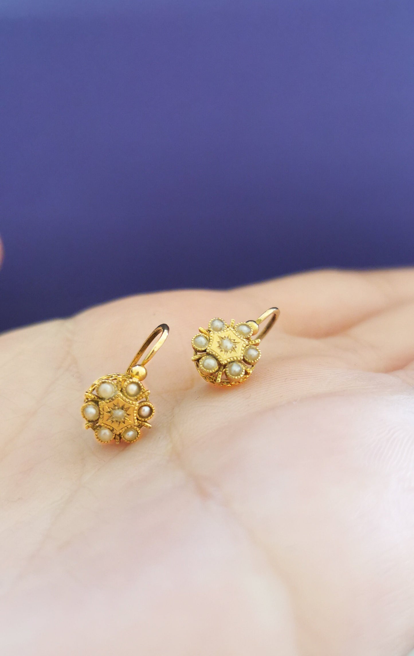 18K Gold Victorian Dormeuse Earrings: Antique Pearl Napoleon III Jewelry