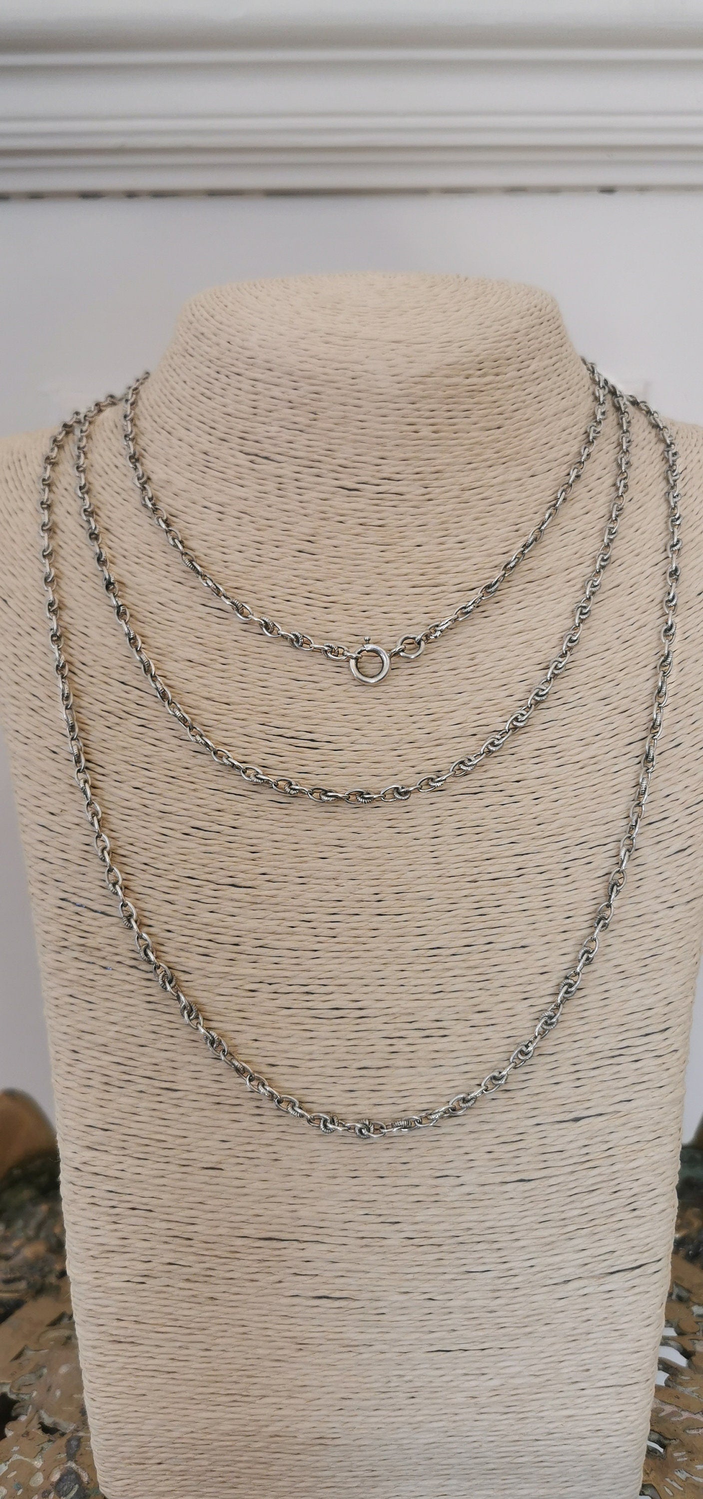 Antique Victorian Silver Longuard Chain Necklace - French 1850s