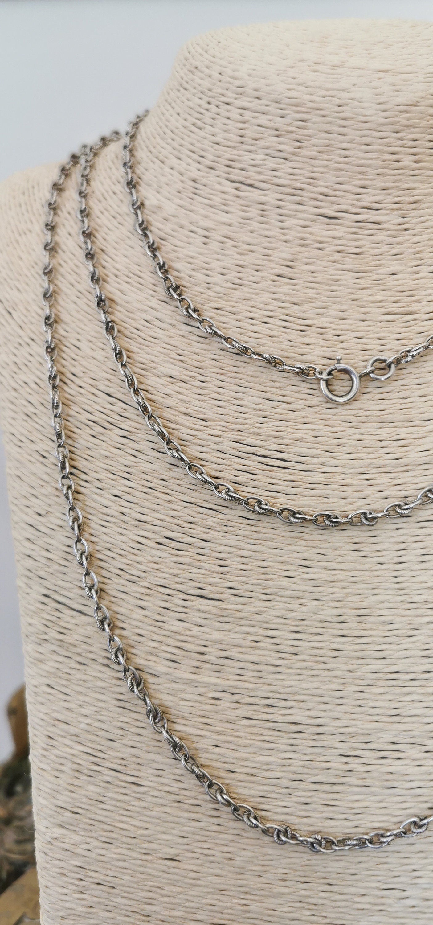 Antique Victorian Silver Longuard Chain Necklace - French 1850s