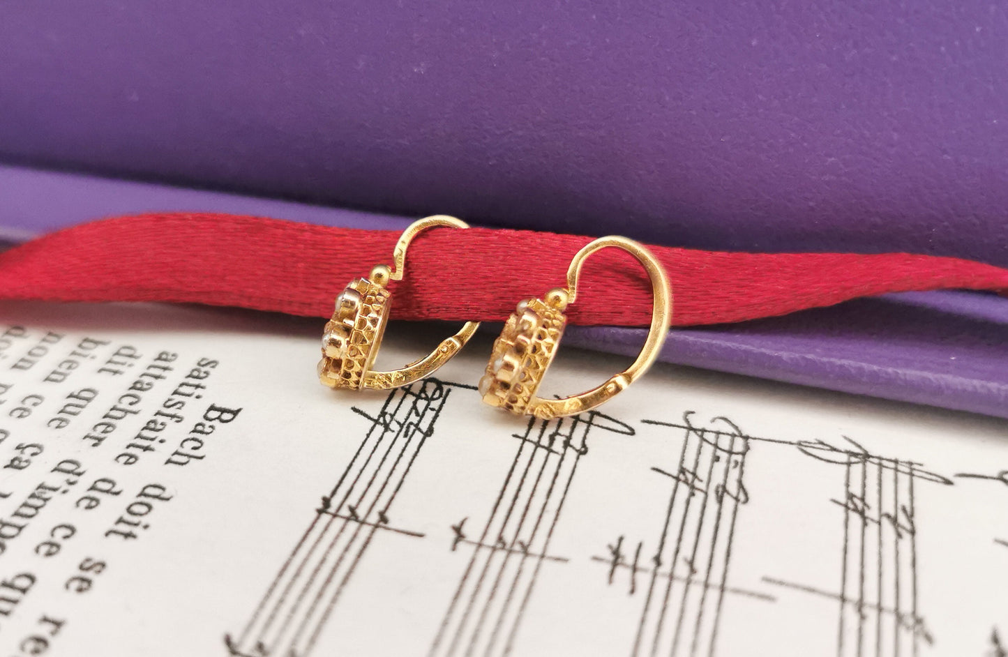 18K Gold Victorian Dormeuse Earrings: Antique Pearl Napoleon III Jewelry