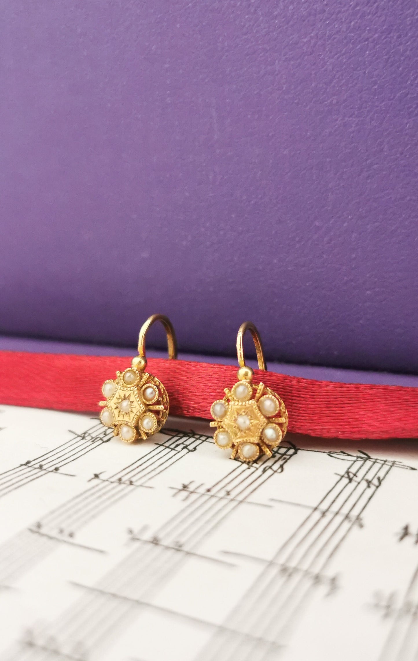 18K Gold Victorian Dormeuse Earrings: Antique Pearl Napoleon III Jewelry