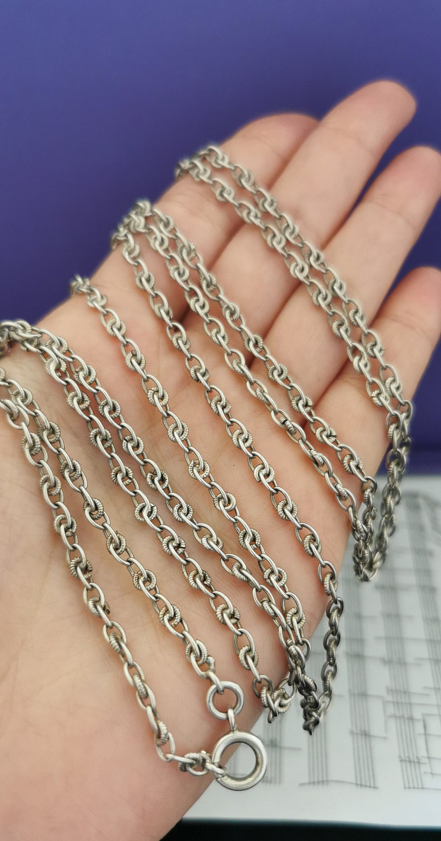 Antique Victorian Silver Longuard Chain Necklace - French 1850s
