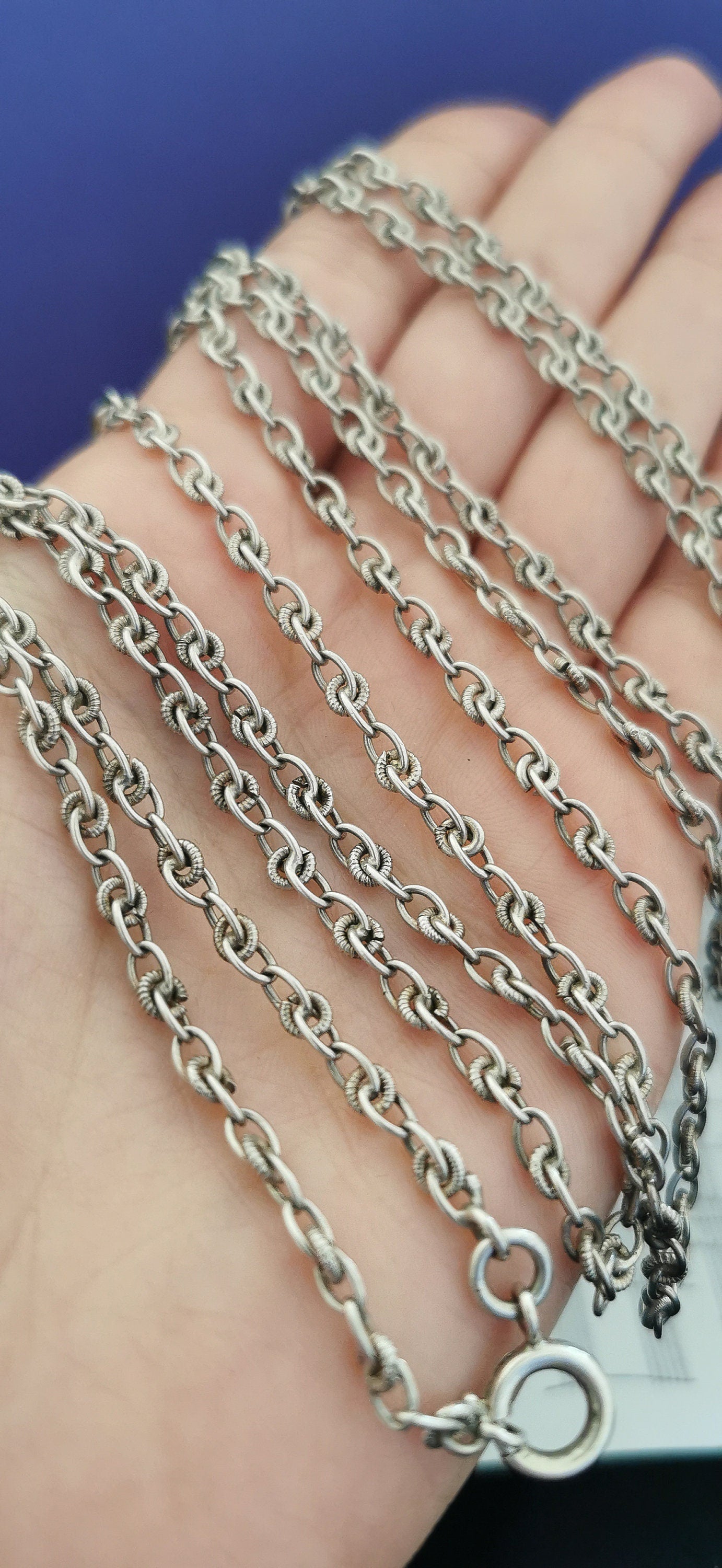 Antique Victorian Silver Longuard Chain Necklace - French 1850s