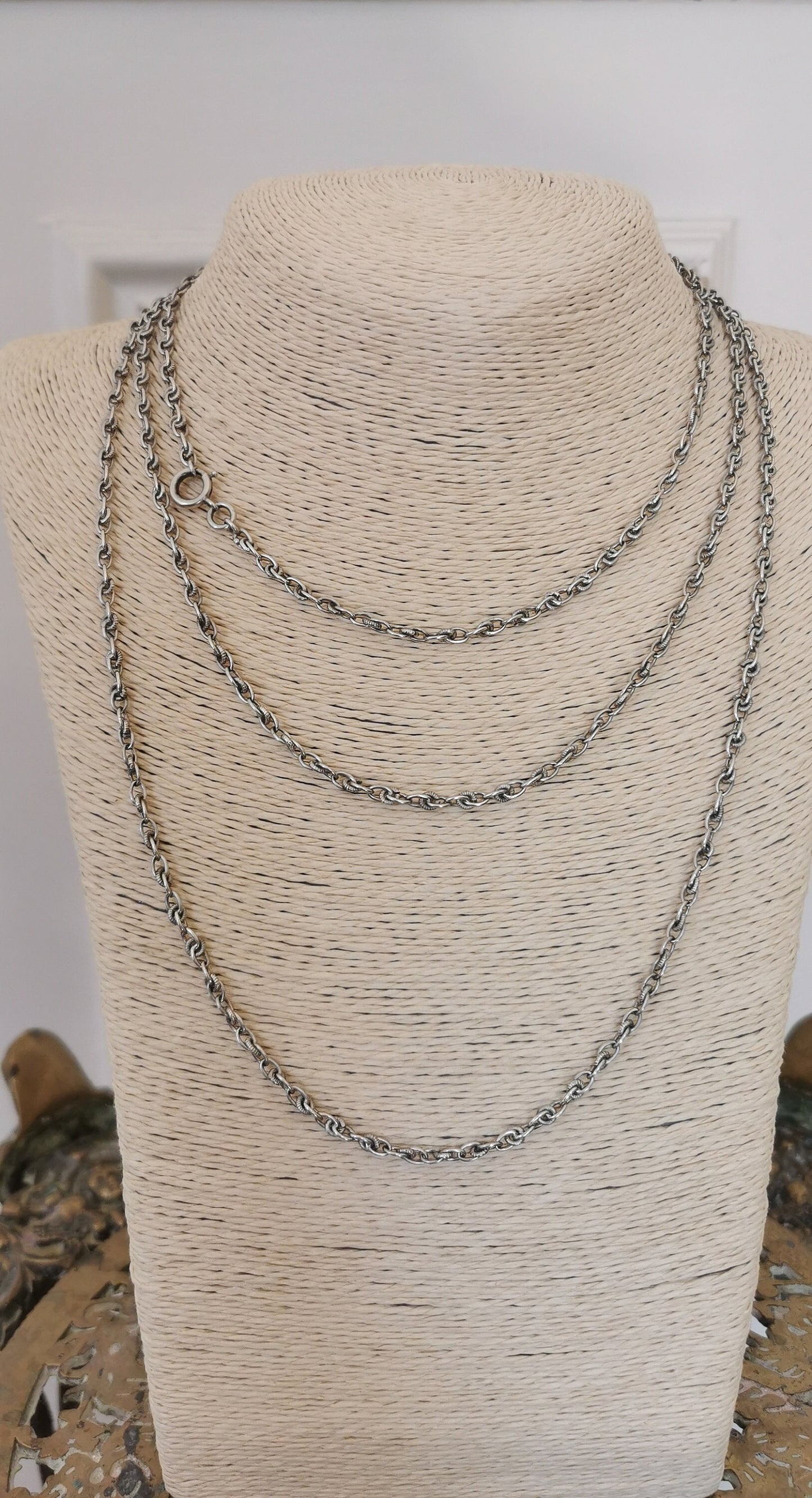 Antique Victorian Silver Longuard Chain Necklace - French 1850s
