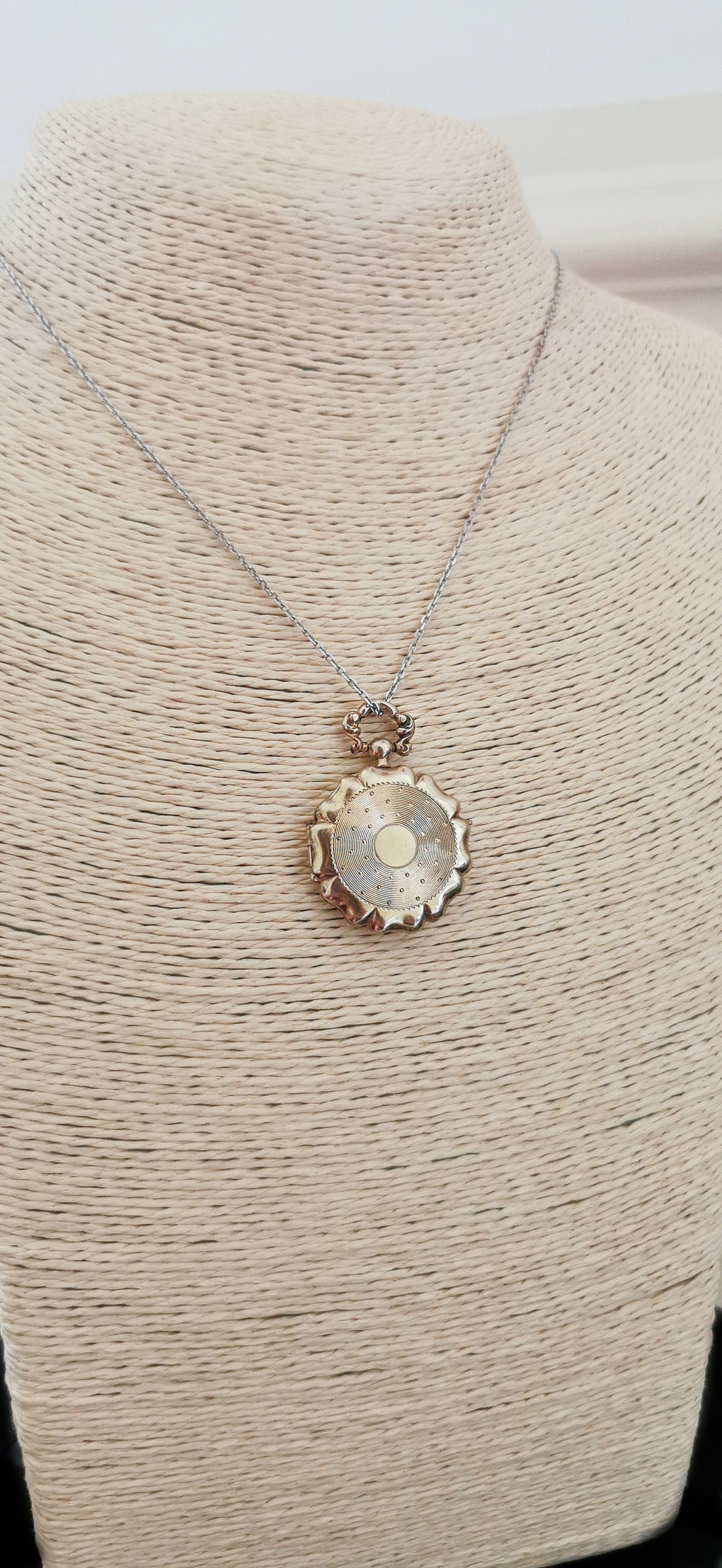 Late Victorian Guilloche Silver Locket: Antique French Watch Pendant