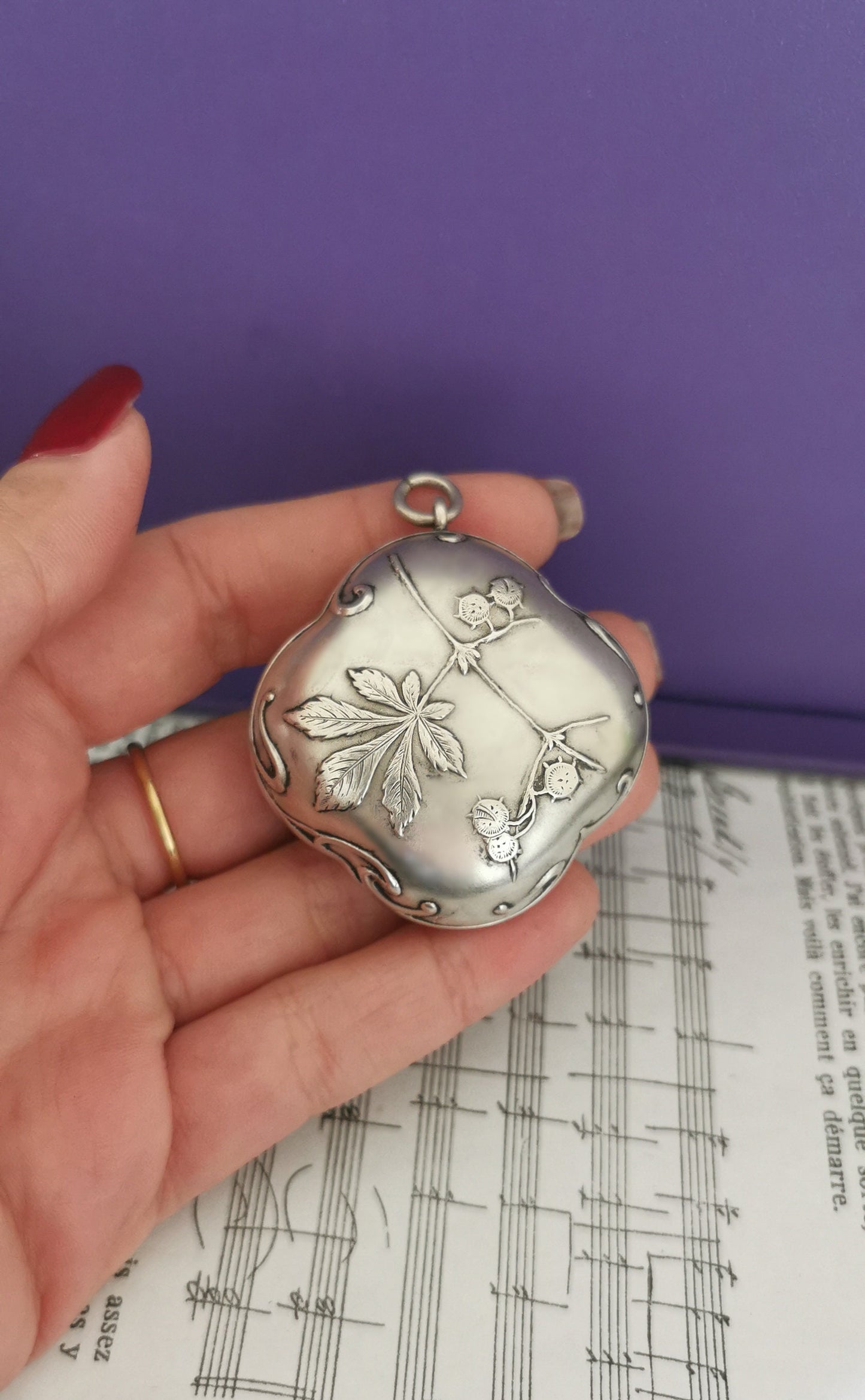 Art Nouveau Silver Repousse Pill Box Pendant - Murat Antique Locket