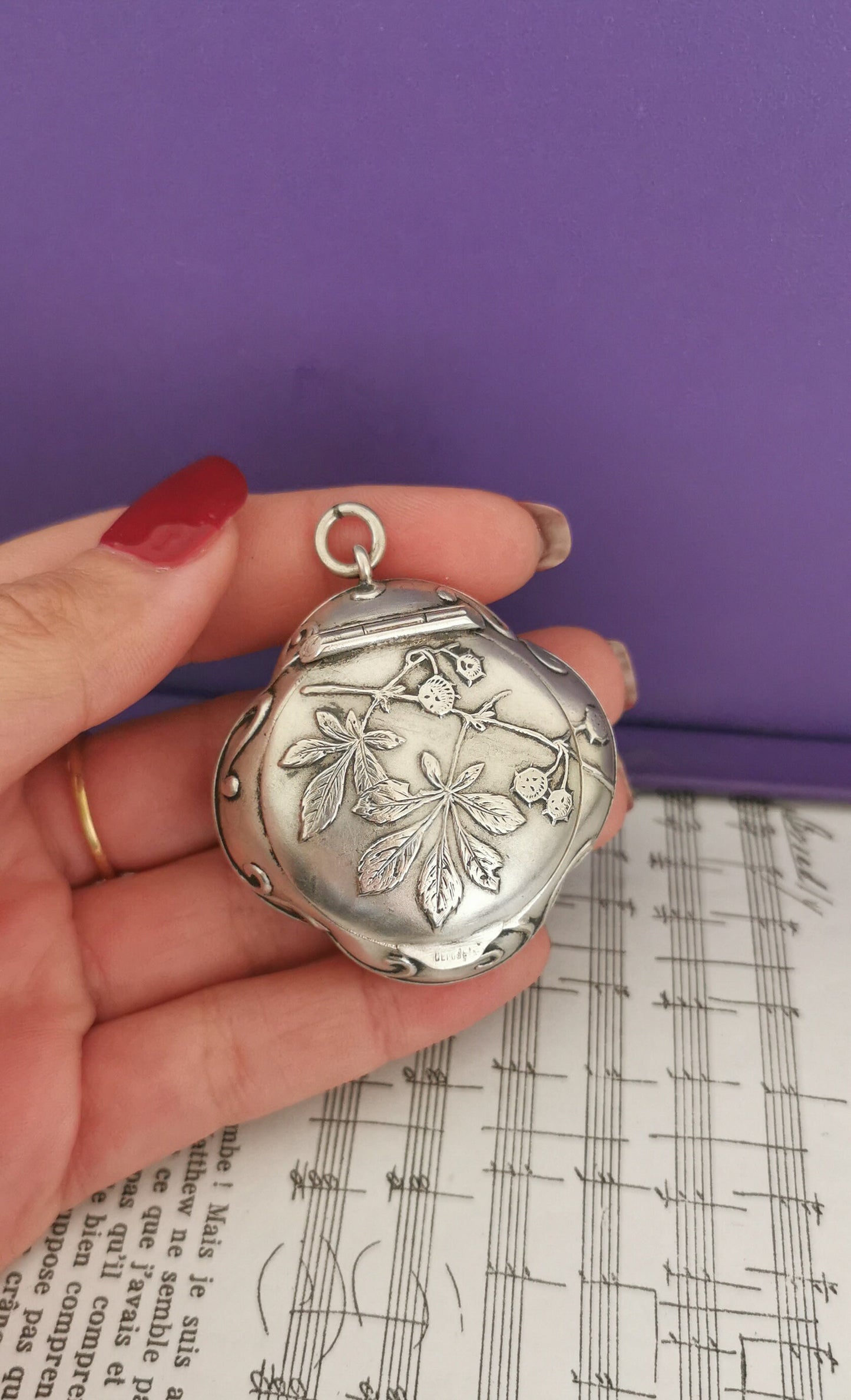 Art Nouveau Silver Repousse Pill Box Pendant - Murat Antique Locket