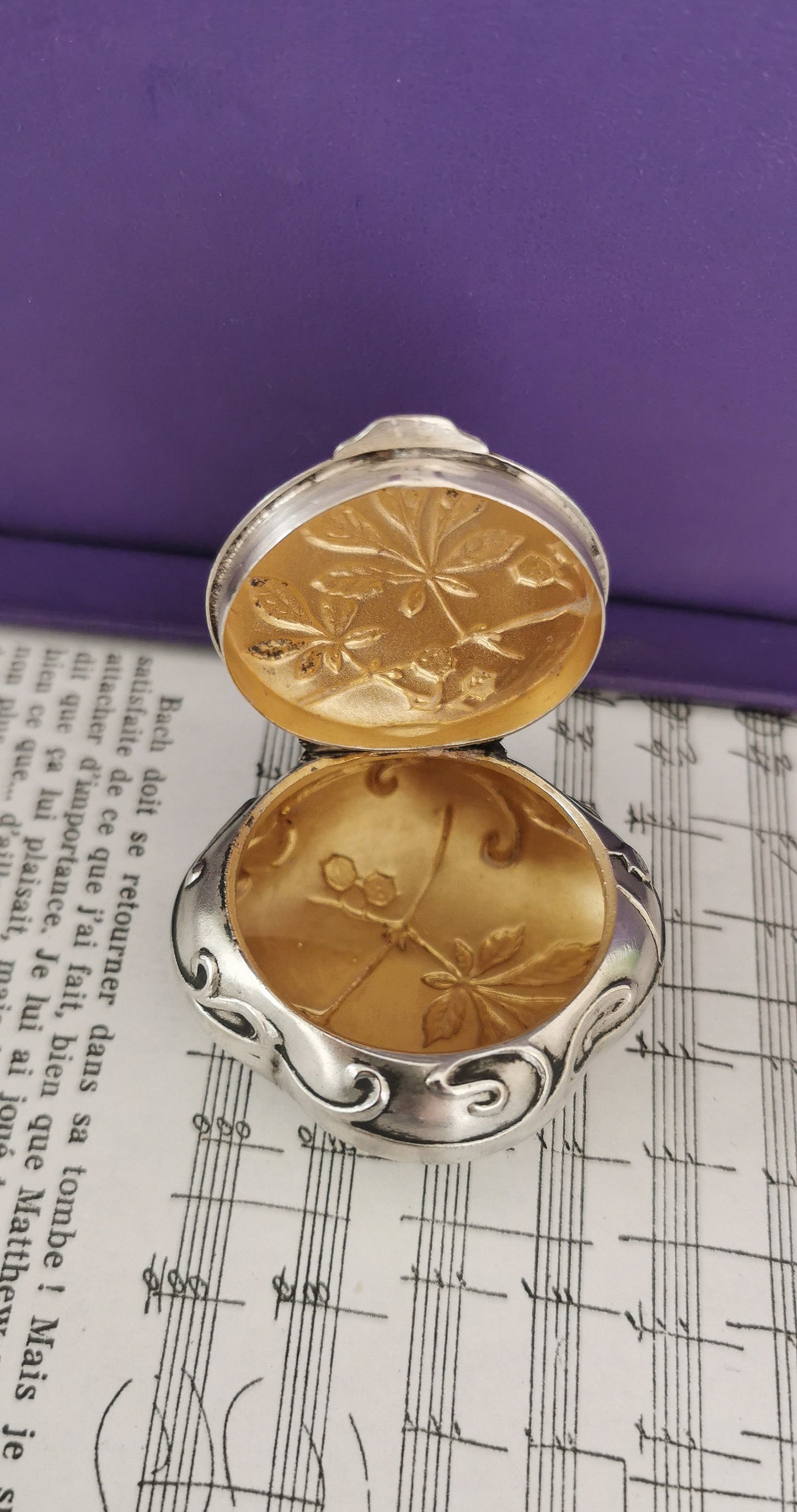 Art Nouveau Silver Repousse Pill Box Pendant - Murat Antique Locket