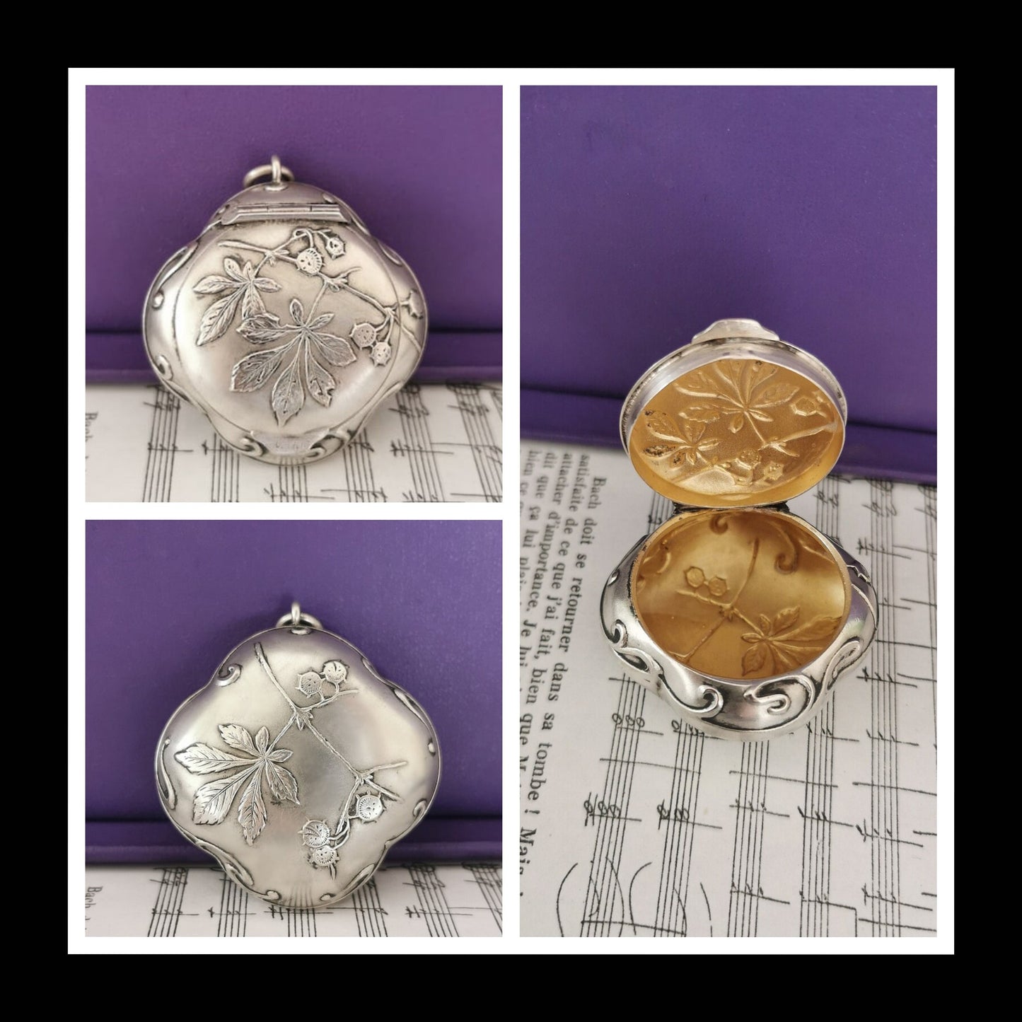 Art Nouveau Silver Repousse Pill Box Pendant - Murat Antique Locket