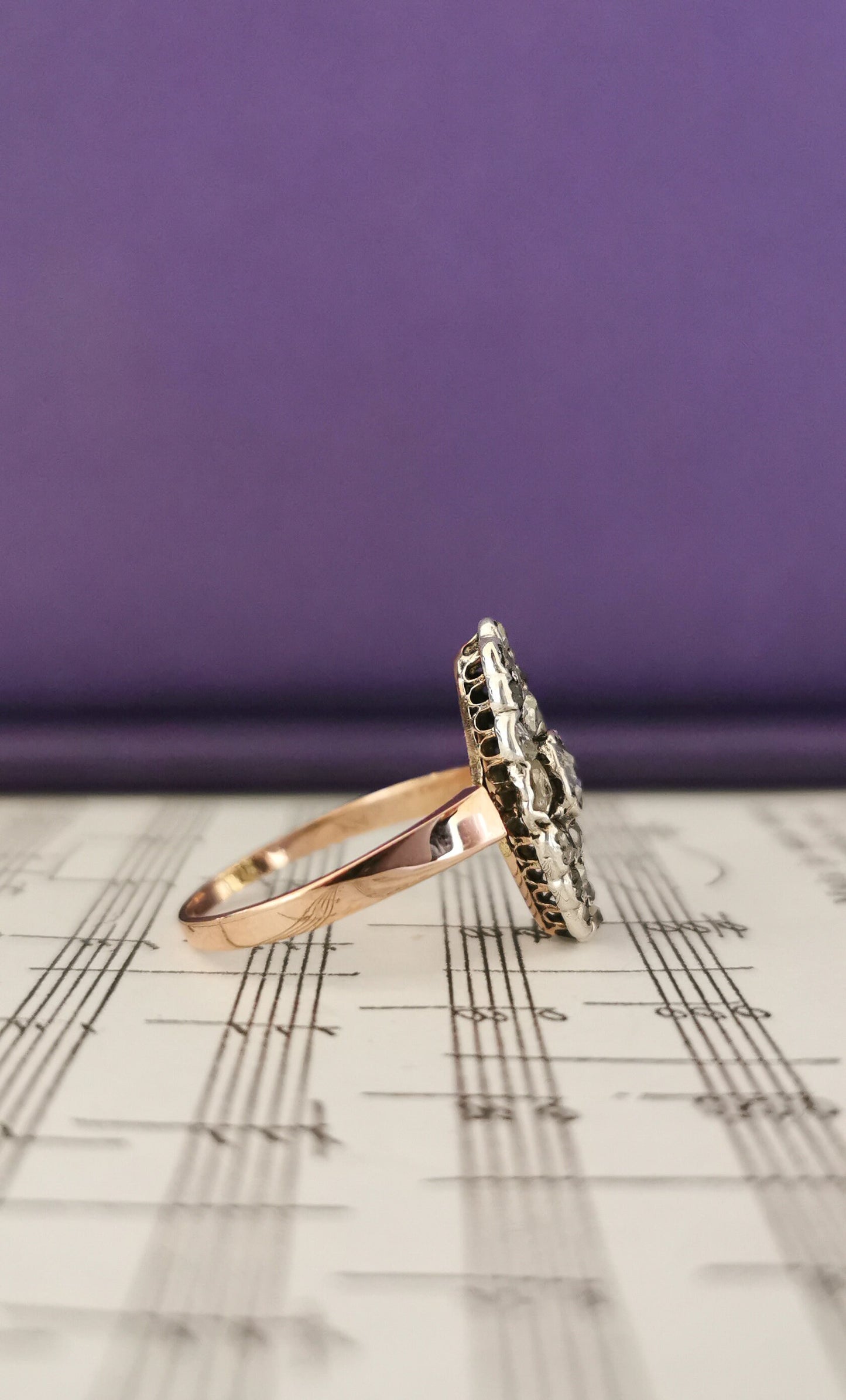 Edwardian Diamond Marquise Ring: 18k Two-Tone Gold Antique Engagement Ring