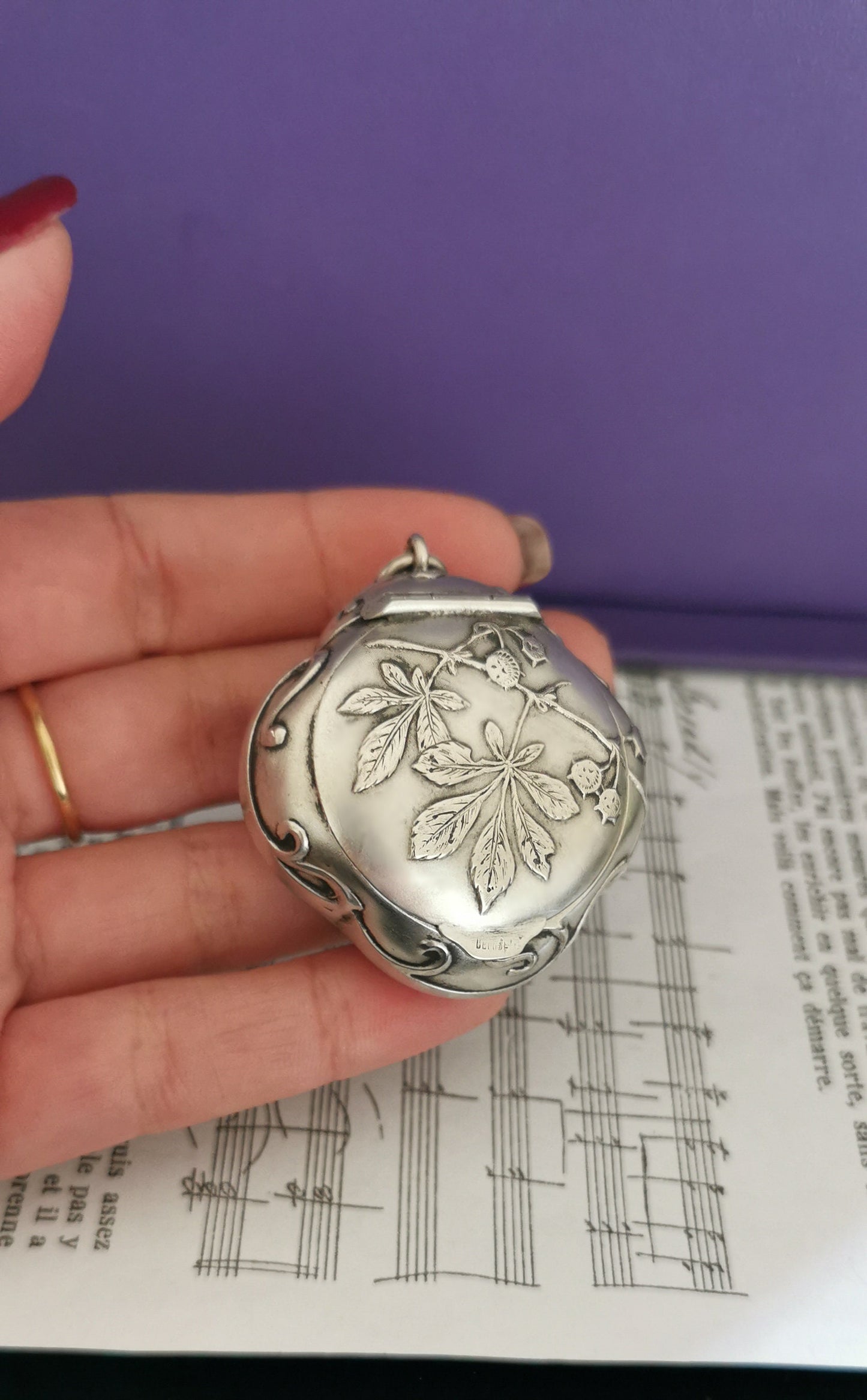 Art Nouveau Silver Repousse Pill Box Pendant - Murat Antique Locket