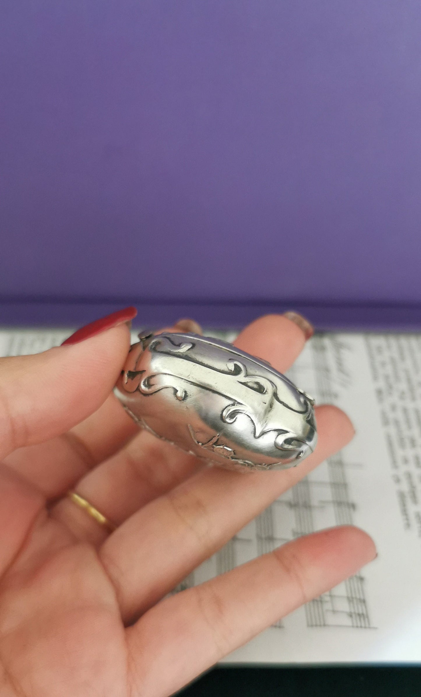 Art Nouveau Silver Repousse Pill Box Pendant - Murat Antique Locket