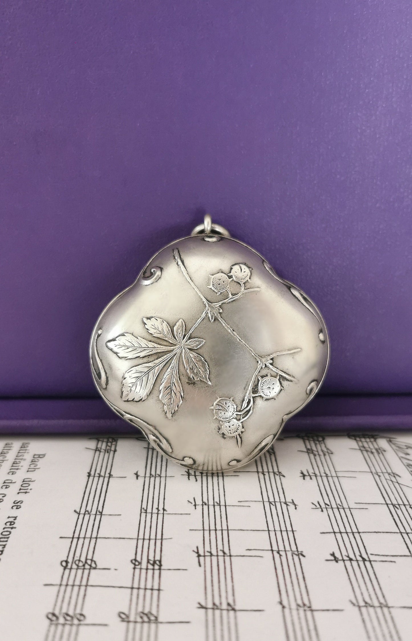 Art Nouveau Silver Repousse Pill Box Pendant - Murat Antique Locket