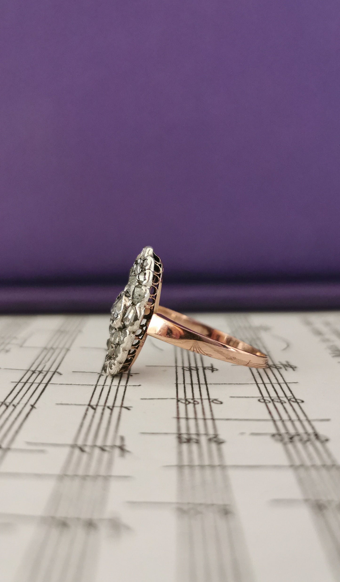 Edwardian Diamond Marquise Ring: 18k Two-Tone Gold Antique Engagement Ring