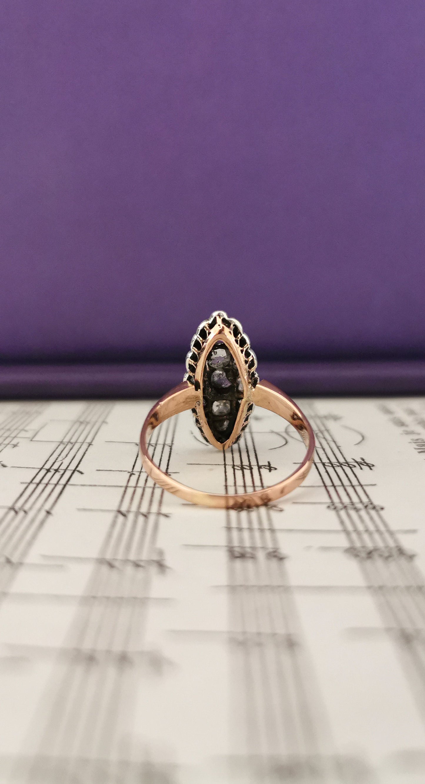Edwardian Diamond Marquise Ring: 18k Two-Tone Gold Antique Engagement Ring