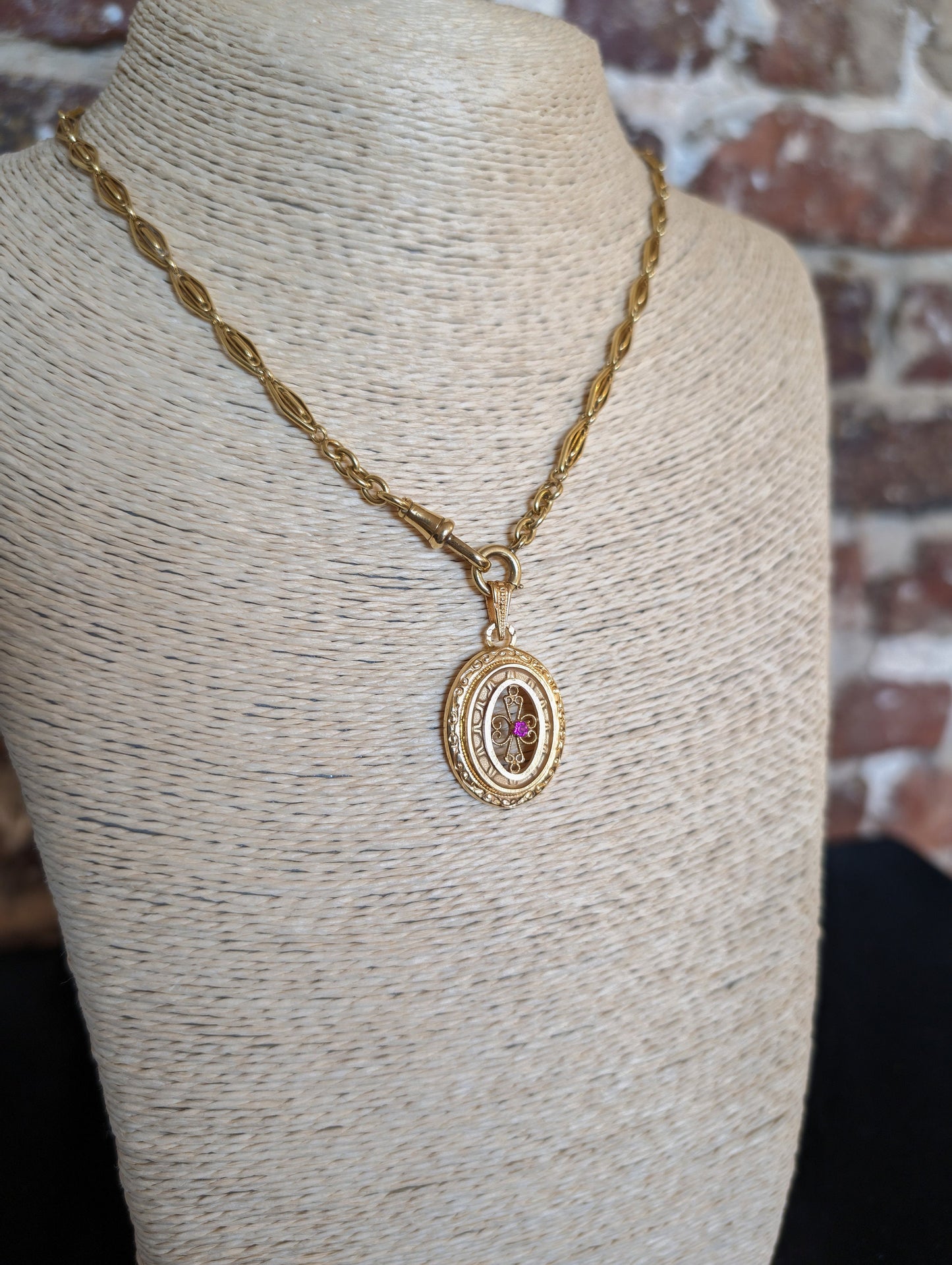 18K Gold Victorian Garnet Pendant: Antique Filigree Jewelry