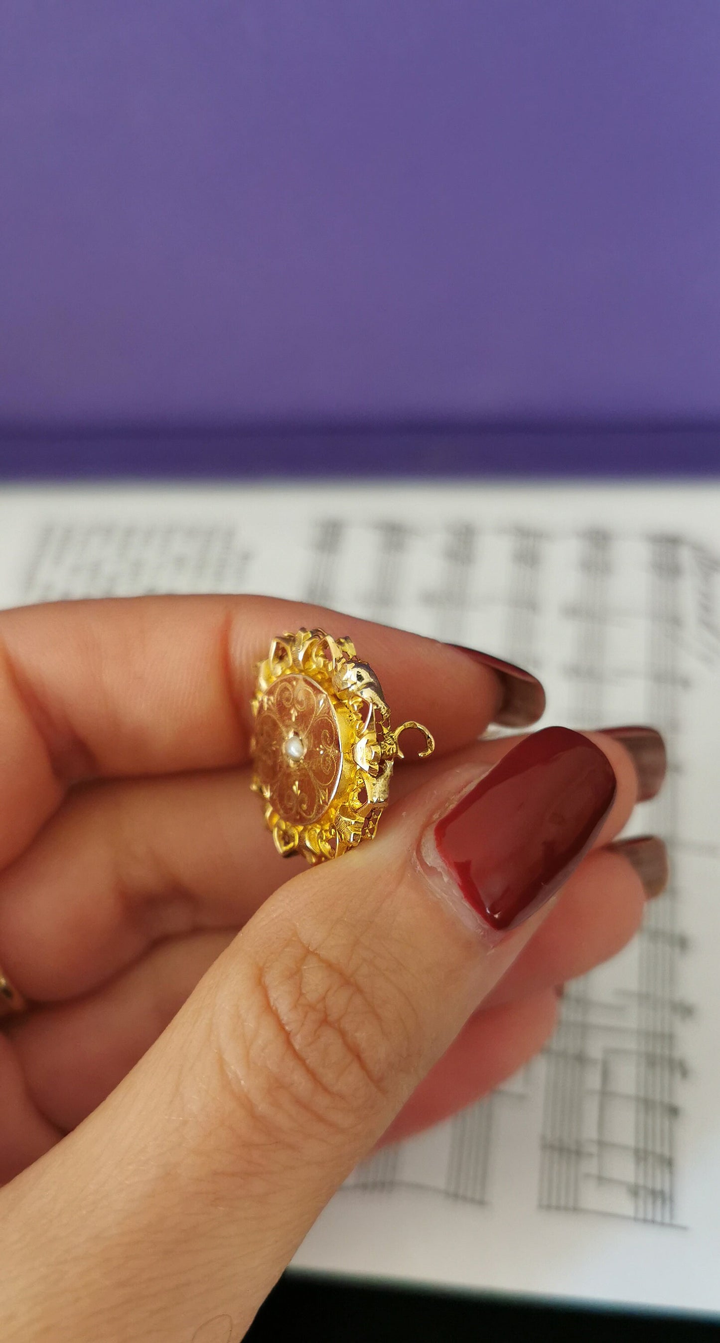 18K Gold Brooch: Antique French Victorian Seed Pearl Brooch