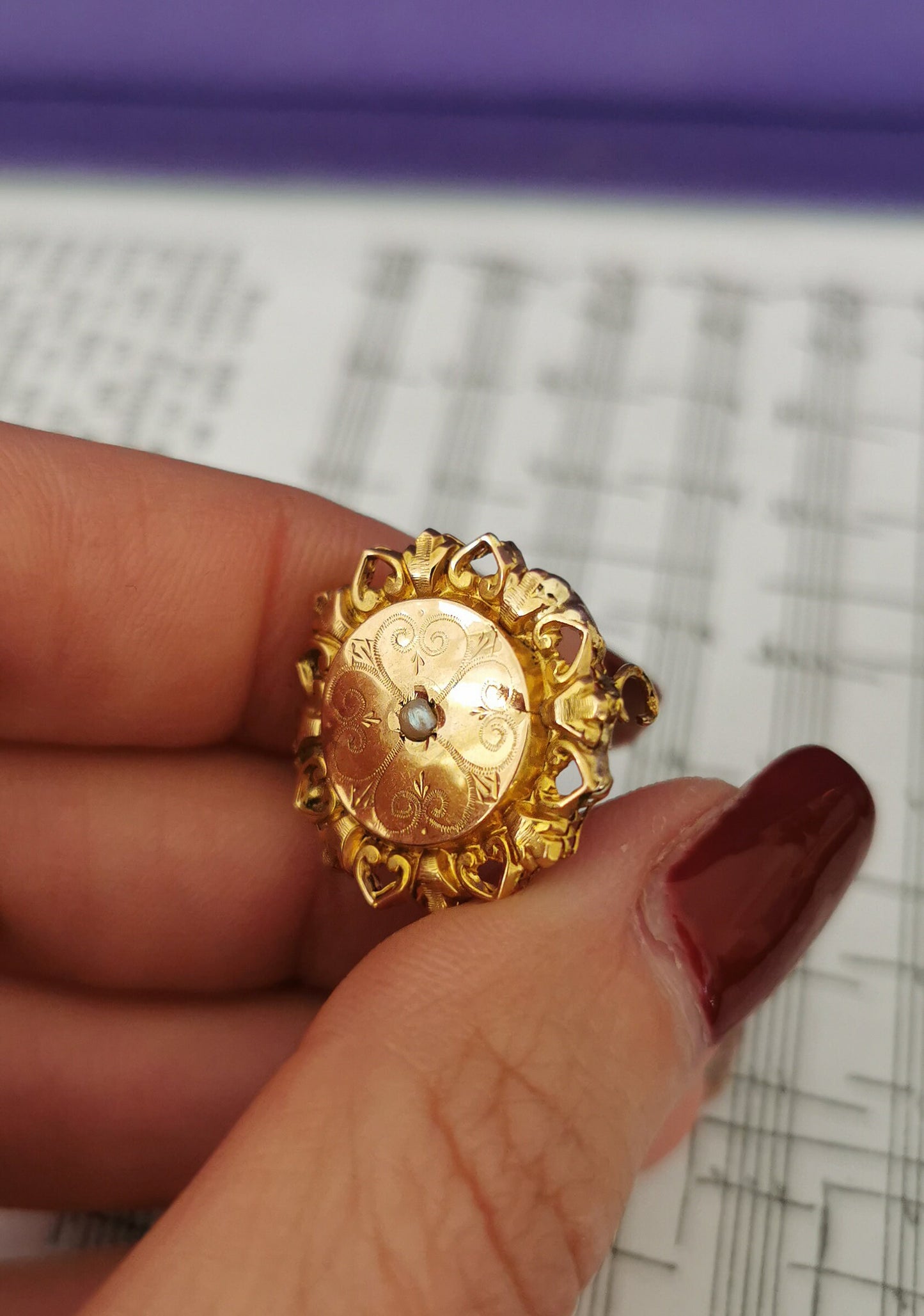 18K Gold Brooch: Antique French Victorian Seed Pearl Brooch