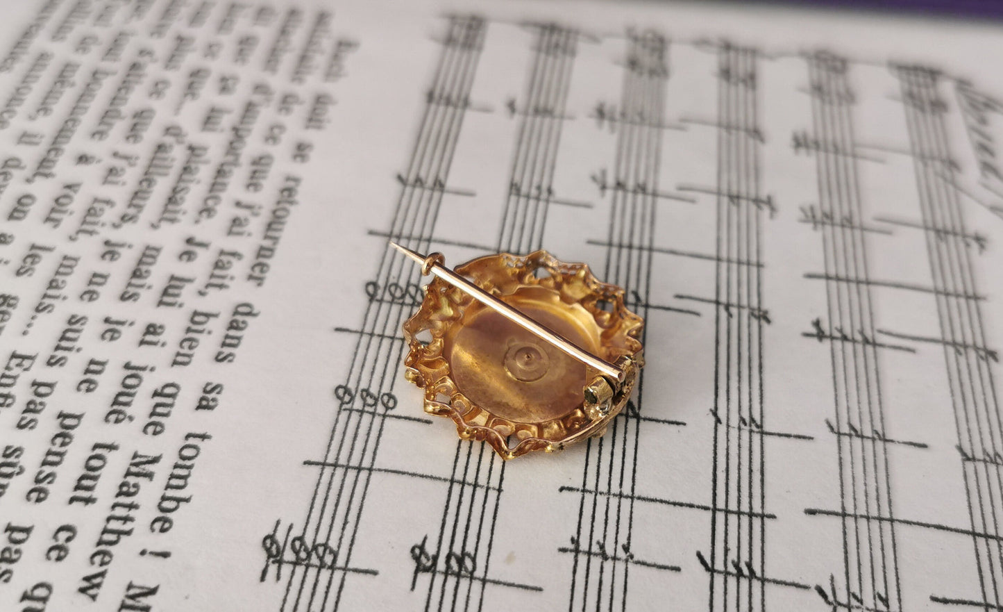 18K Gold Brooch: Antique French Victorian Seed Pearl Brooch