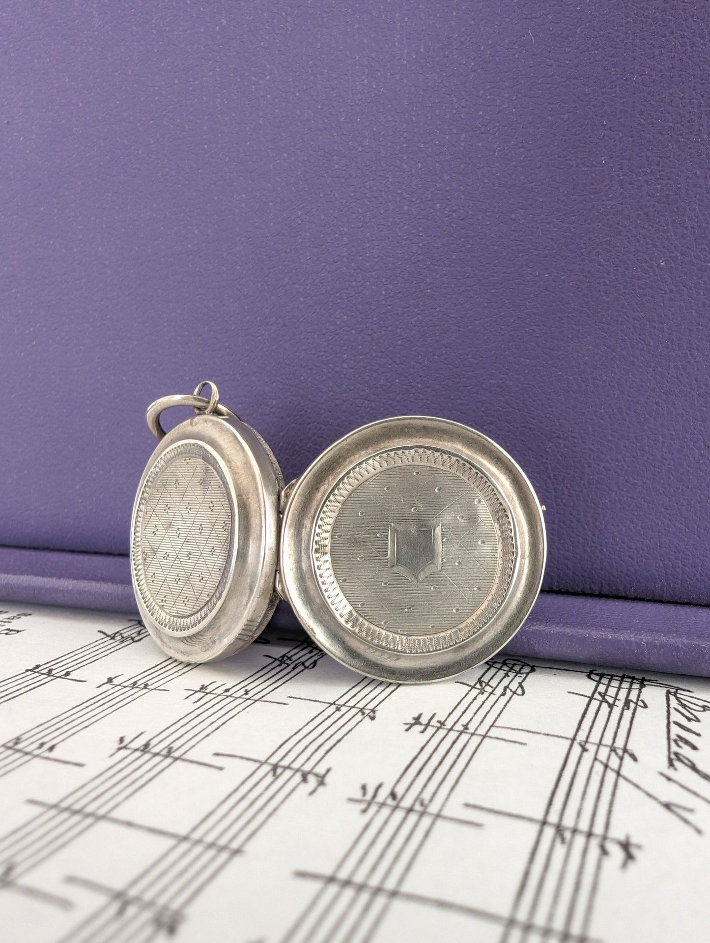 Antique French Edwardian Silver Locket: Engraved Design
