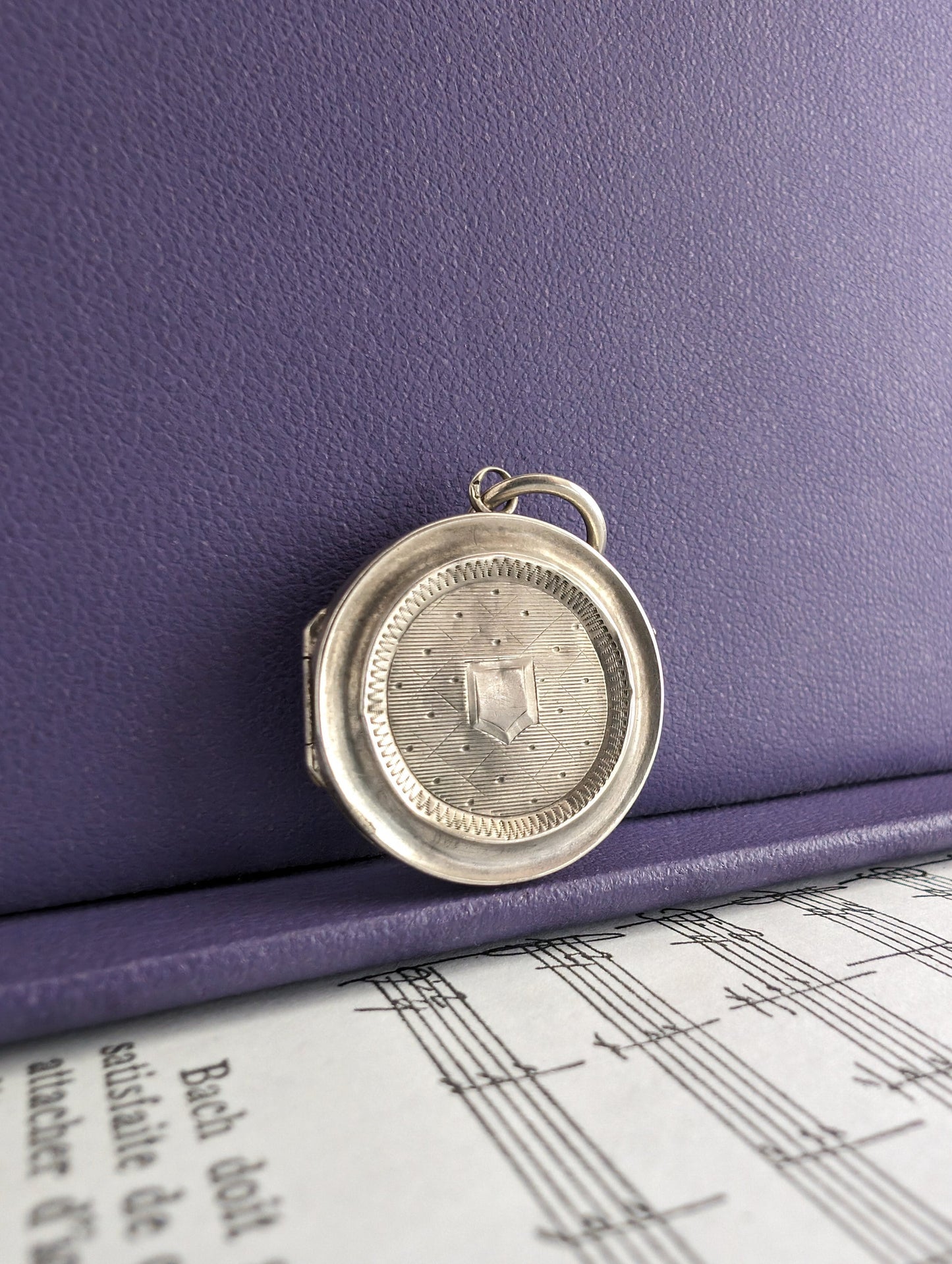 Antique French Edwardian Silver Locket: Engraved Design