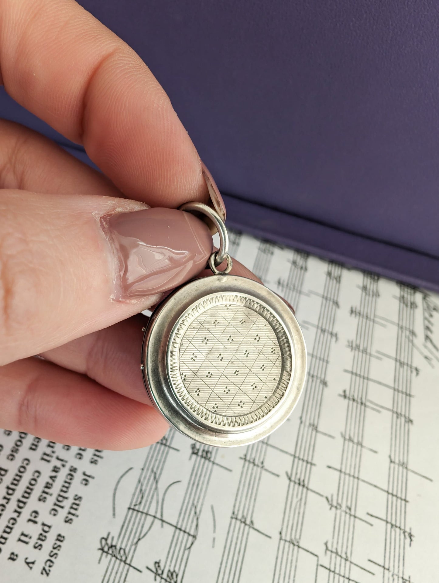 Antique French Edwardian Silver Locket: Engraved Design