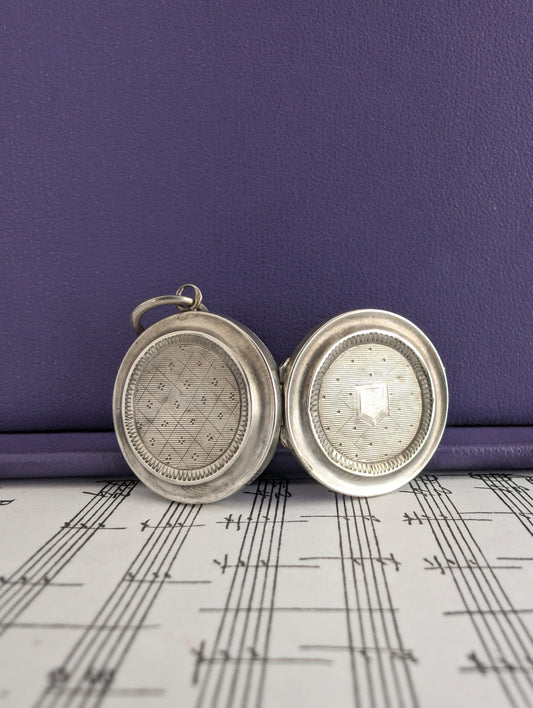 Antique French Edwardian Silver Locket: Engraved Design